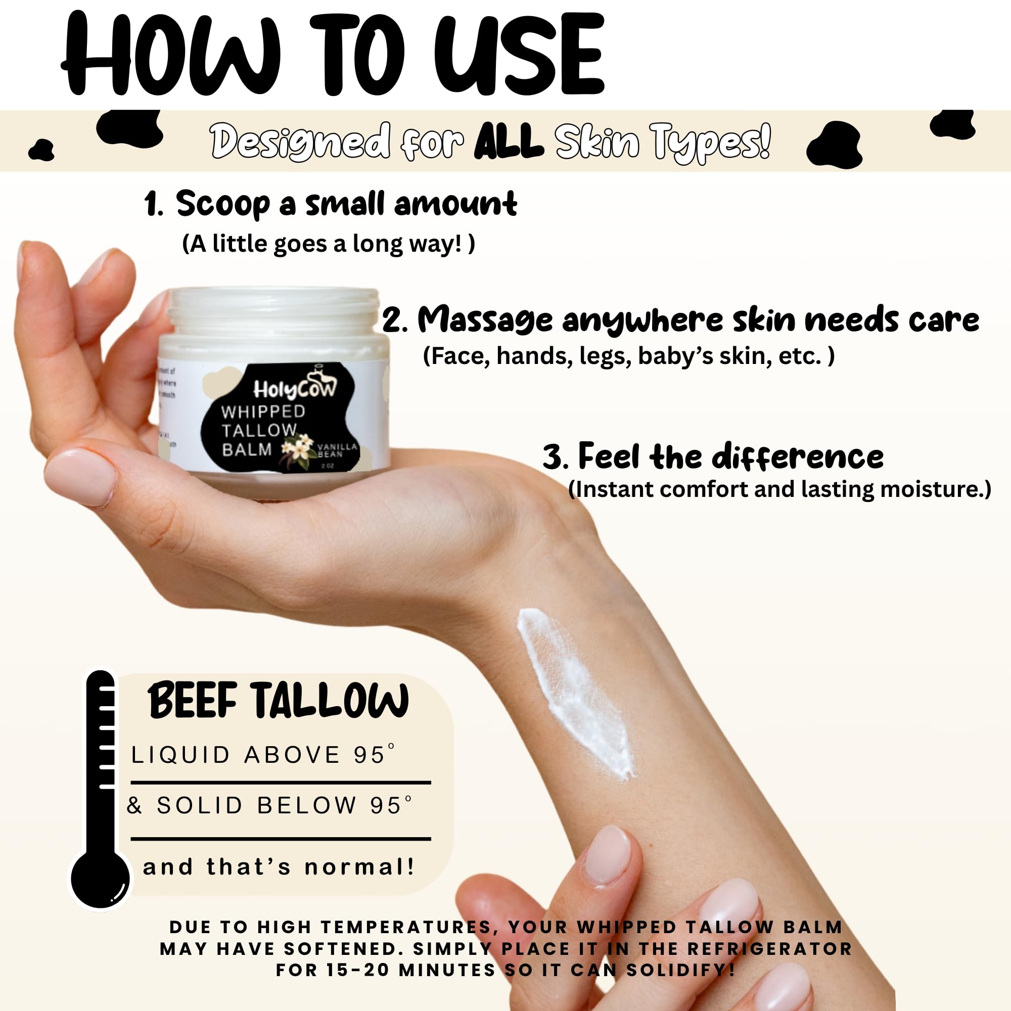HolyCow Beef Tallow For Skin – Whipped Balm with Organic Jojoba Oil | Face & Body Moisturizer