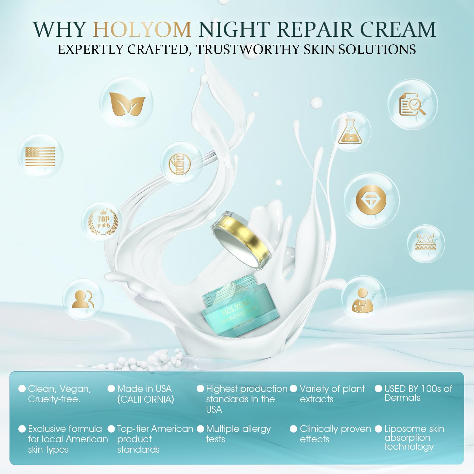 HOLYOM Restorative Night Cream for Face – Deep Hydration with Ceramides, Collagen Peptides & Hyaluronic Acid
