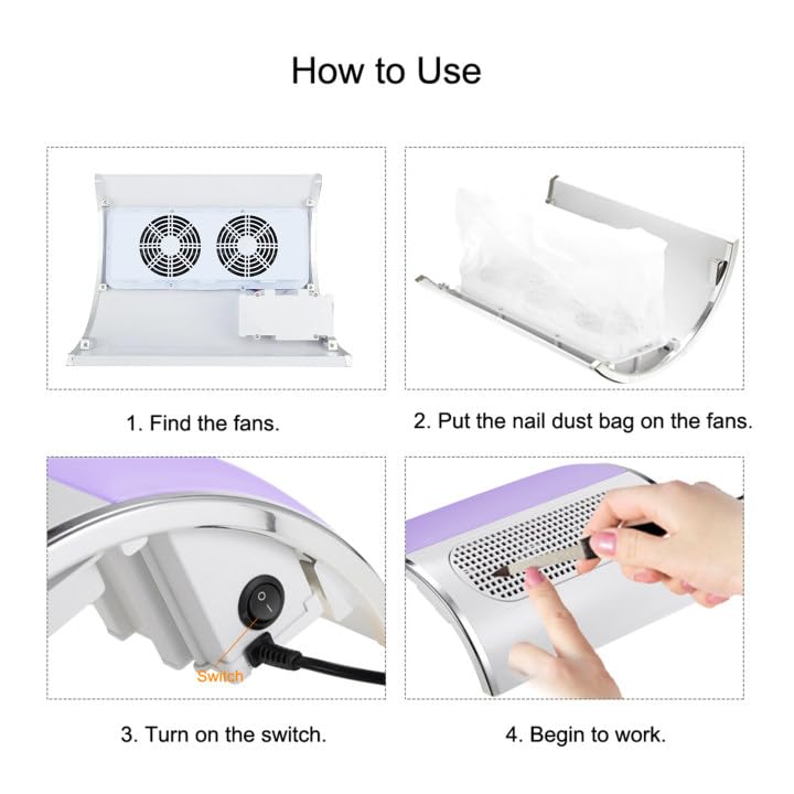 Hombasing Nail Dust Collector 80W – Dual Fan Vacuum for Acrylic Nails
