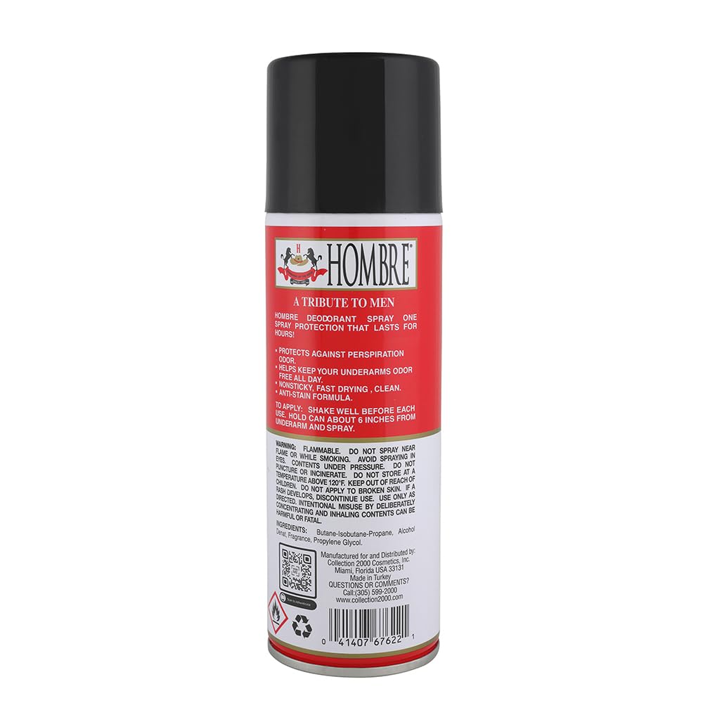 HOMBRE Red Deodorant Body Spray Classic for Men – 5.5 oz, Long-Lasting Odor Protection