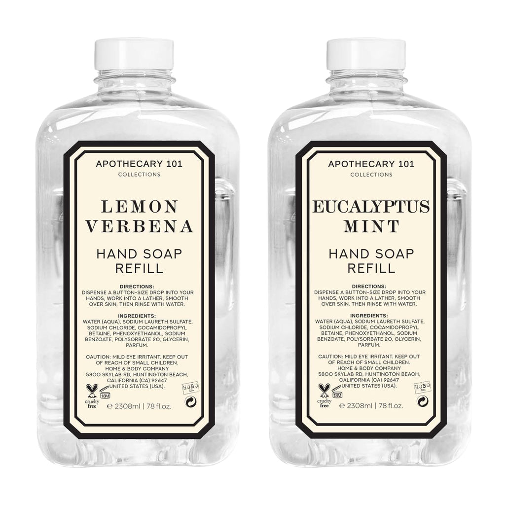 Apothecary 101 Hand Soap Refills – Lemon Verbena & Eucalyptus Mint | 2 x 78oz | Home & Body Company