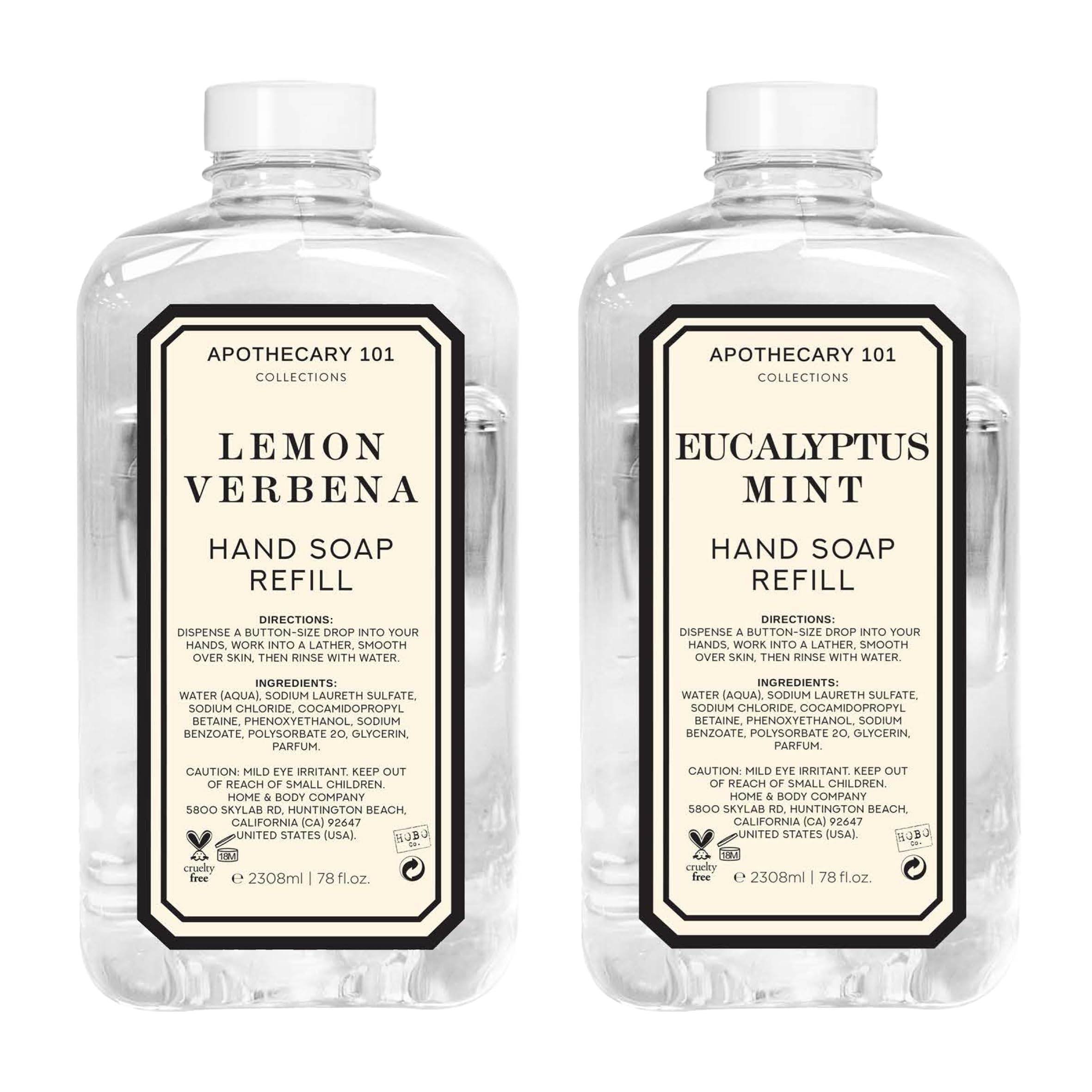 Apothecary 101 Hand Soap Refills – Lemon Verbena & Eucalyptus Mint | 2 x 78oz | Home & Body Company