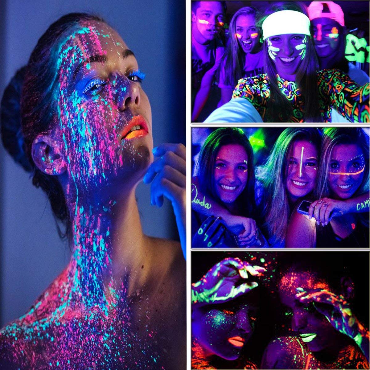 HomeHere Glow in Dark Face & Body Paint – UV Neon Fluorescent Colors (6-Tube Set)
