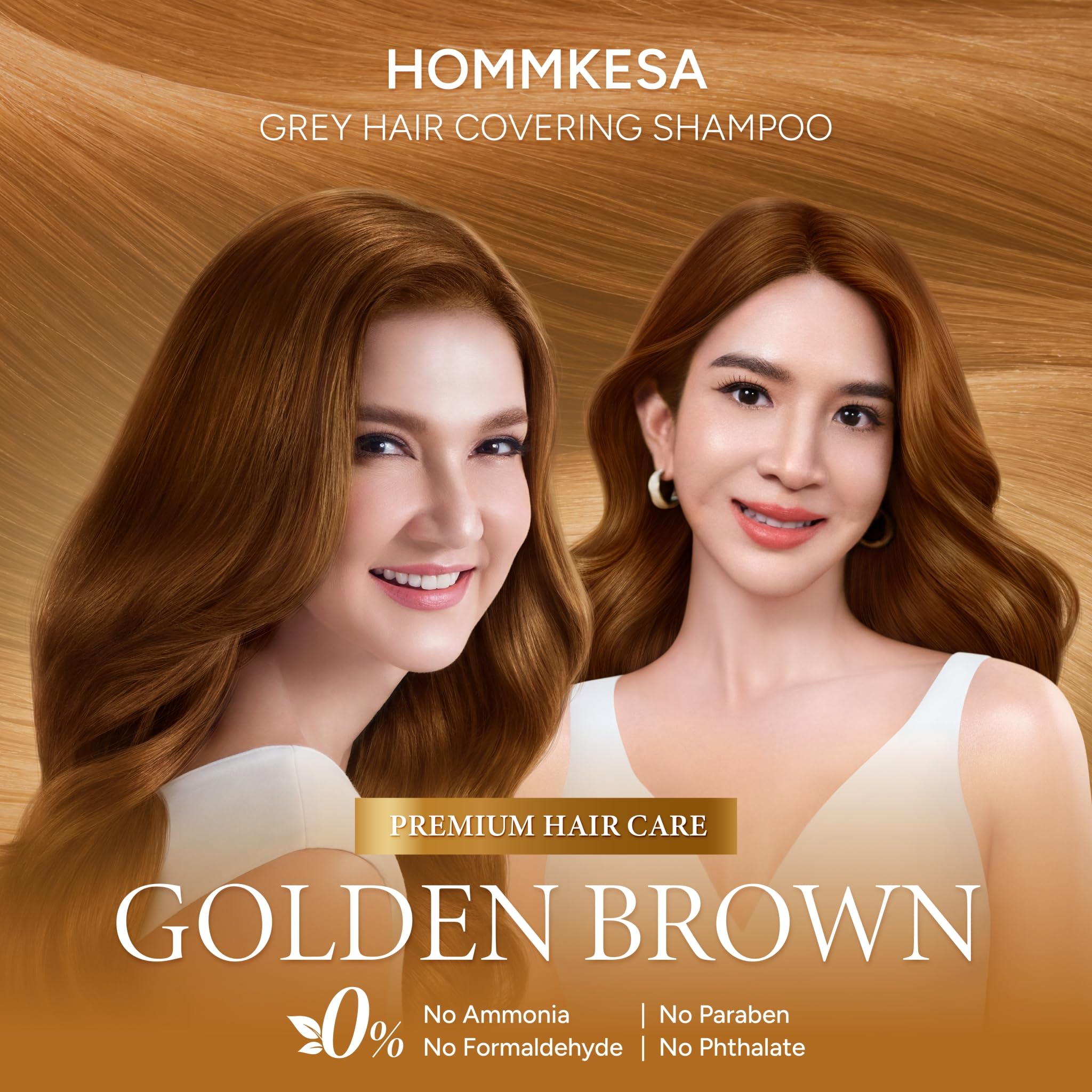 Hommkesa Grey Hair Coverage Shampoo – Gentle Keratin Formula, Thai Fruit Scent, Golden Brown (300ml)