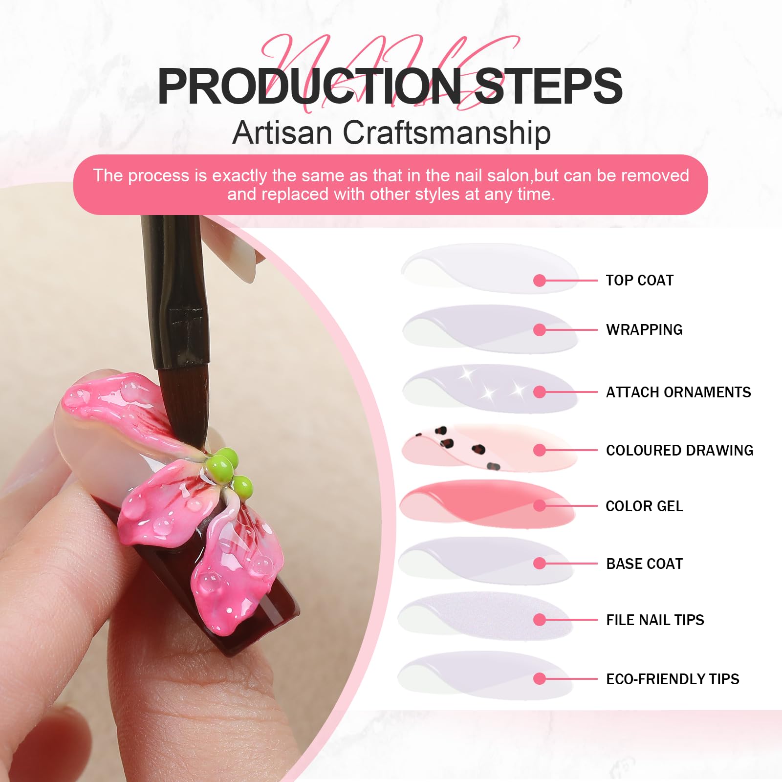 Homsera Handmade Press On Nails – Glossy Long Coffin, Reusable & Easy Application