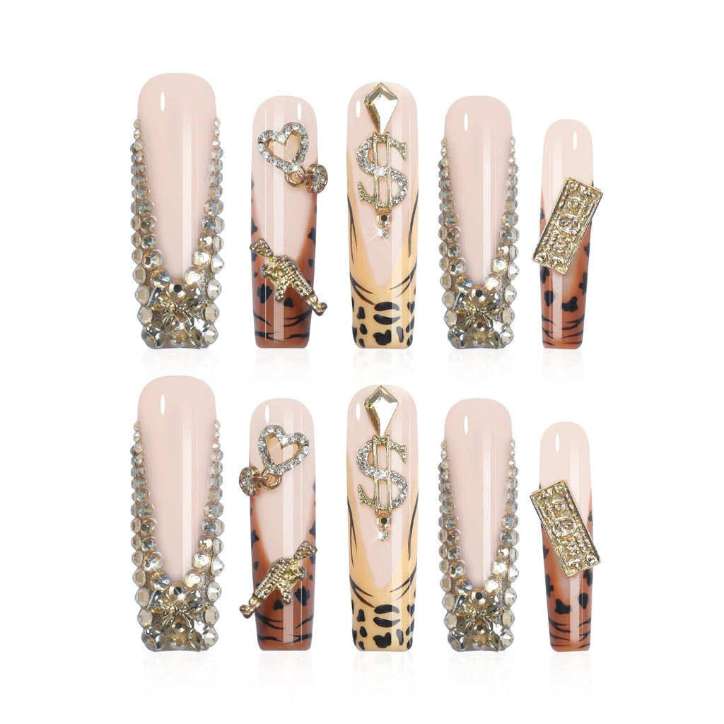 Homsera Gilded Wild Spot Press-On Nails – Handmade Exotic Prints with Metallic Motifs