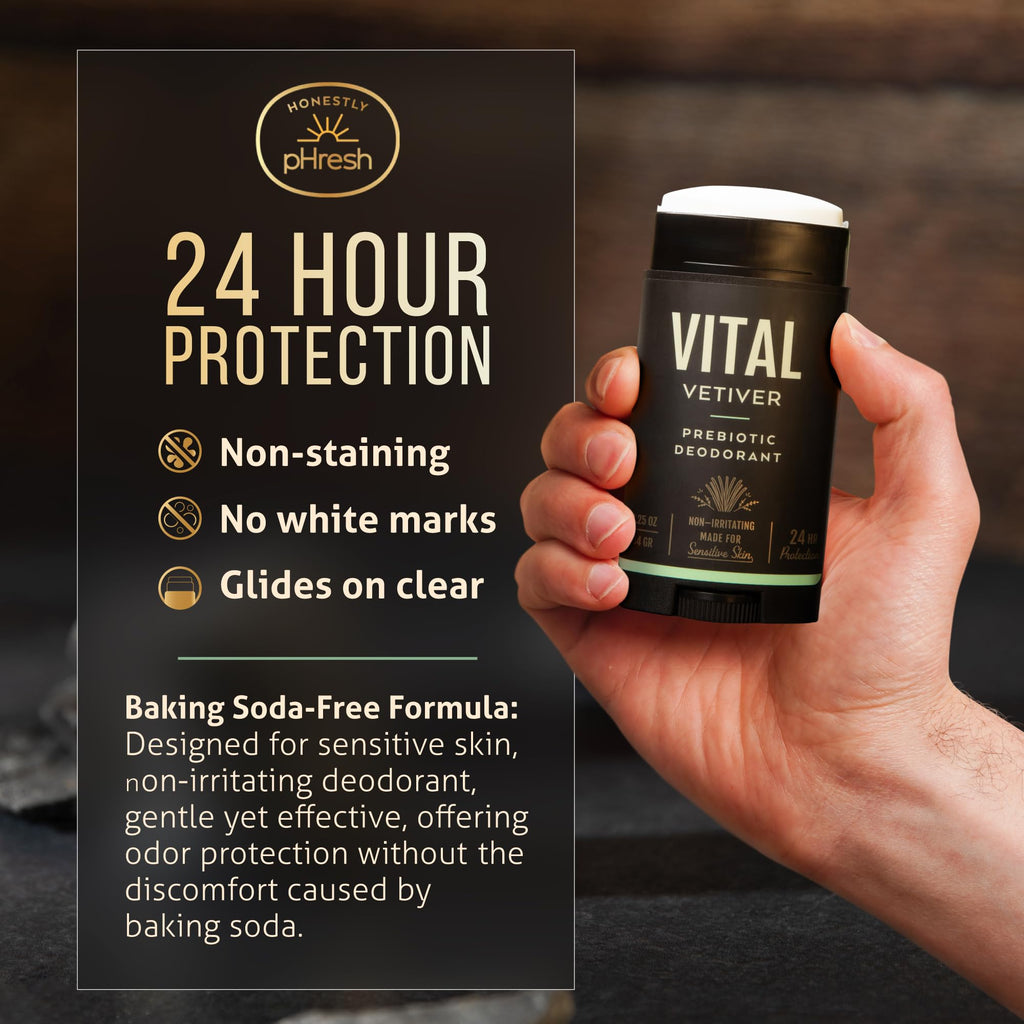 Honestly pHresh Prebiotic Natural Deodorant for Men – Aluminum & Baking Soda Free | Vital Vetiver, 2.5 oz, Made in USA
