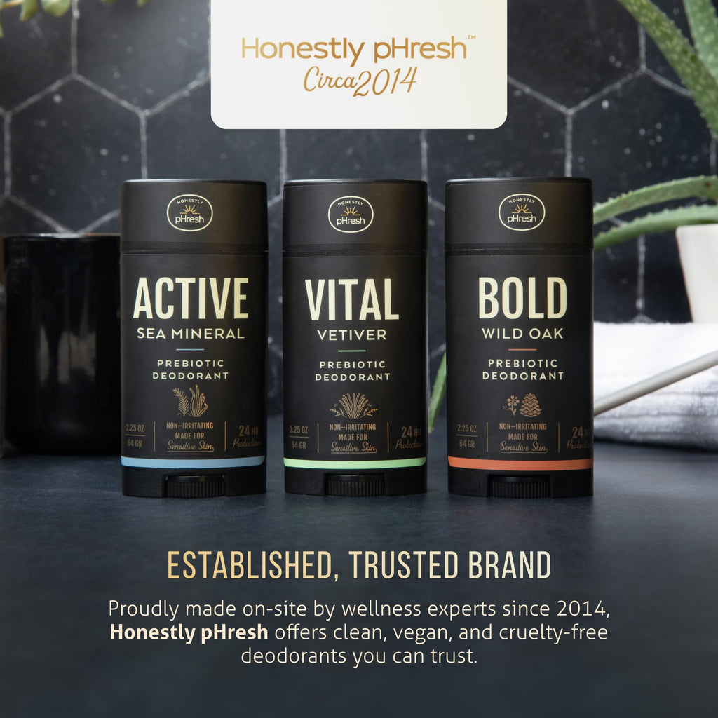 Honestly pHresh Prebiotic Natural Deodorant for Men – Aluminum & Baking Soda Free | Vital Vetiver, 2.5 oz, Made in USA