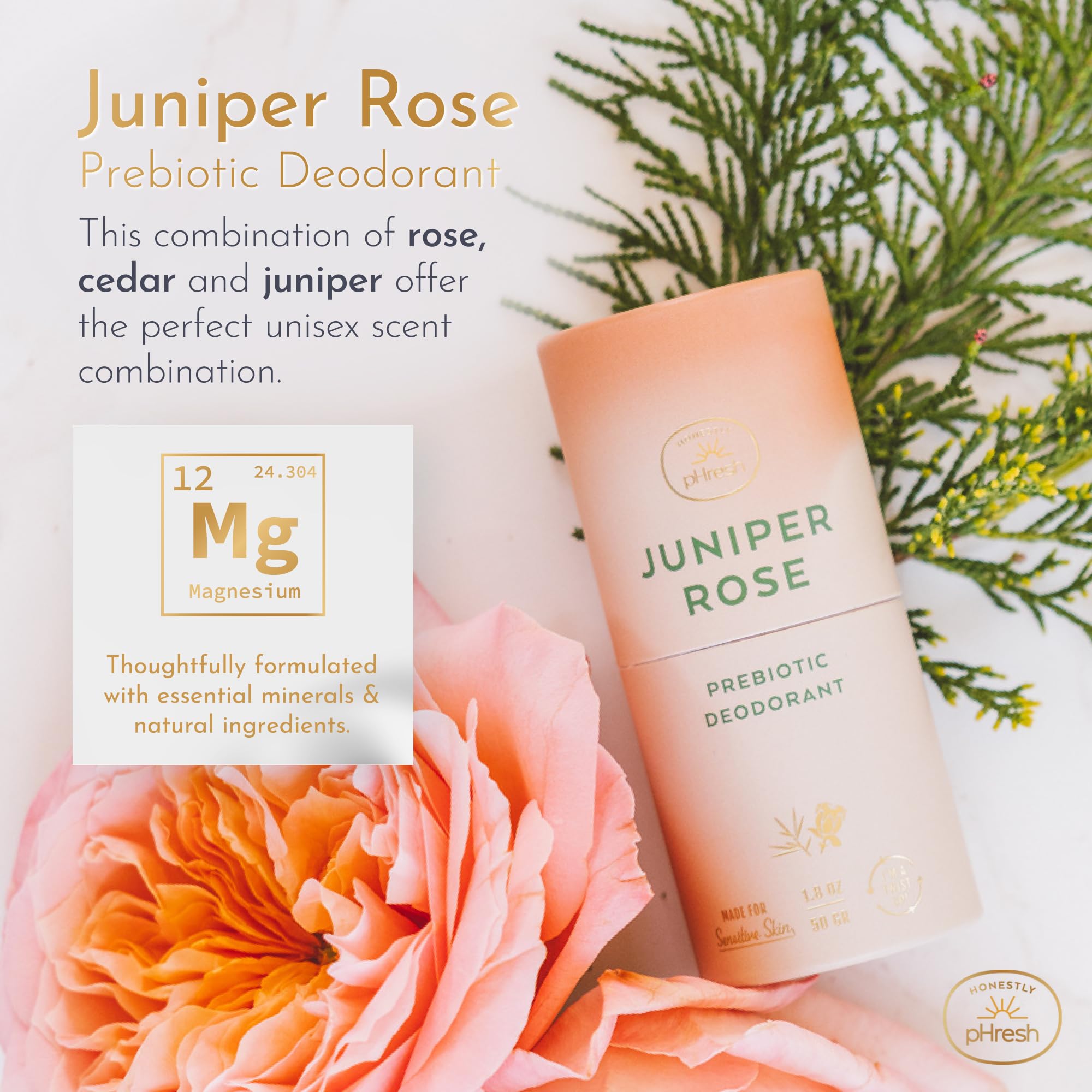 Honestly pHresh Twist-Up Deodorant — Baking Soda Free, Prebiotic Formula, Aluminum-Free | Juniper Rose