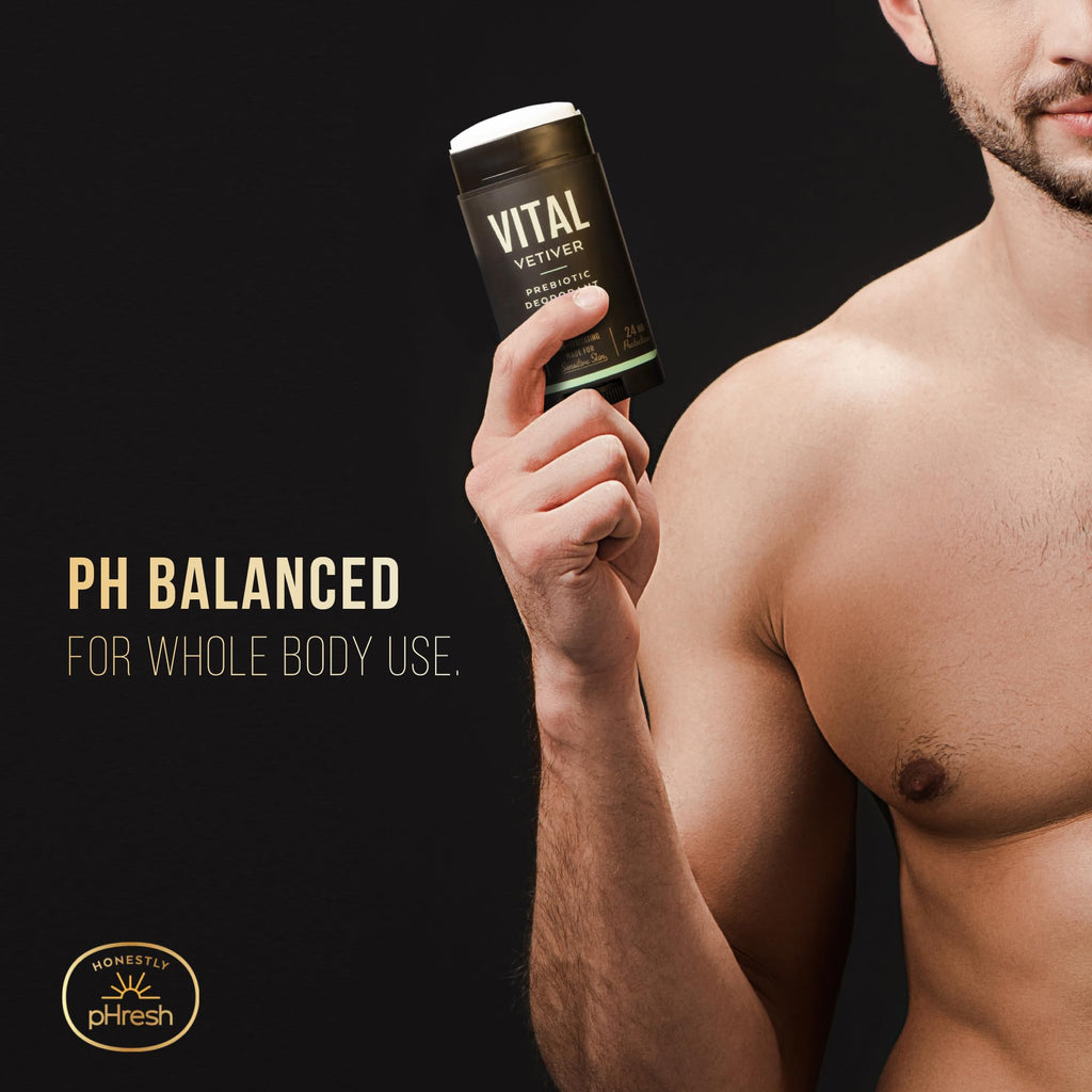 Honestly pHresh Prebiotic Natural Deodorant for Men – Aluminum & Baking Soda Free | Vital Vetiver, 2.5 oz, Made in USA