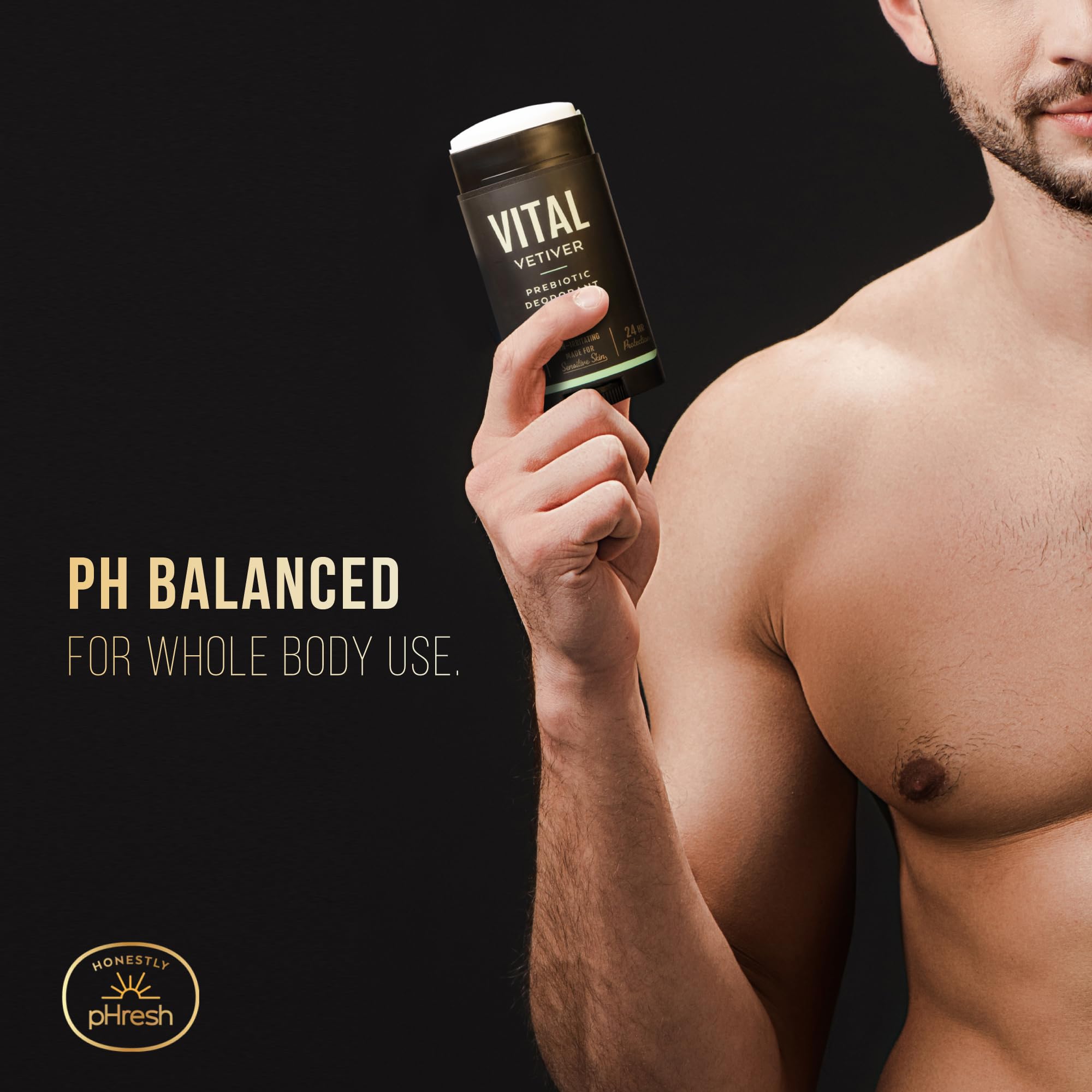 Honestly pHresh Prebiotic Natural Deodorant for Men – Aluminum & Baking Soda Free | Vital Vetiver, 2.5 oz, Made in USA