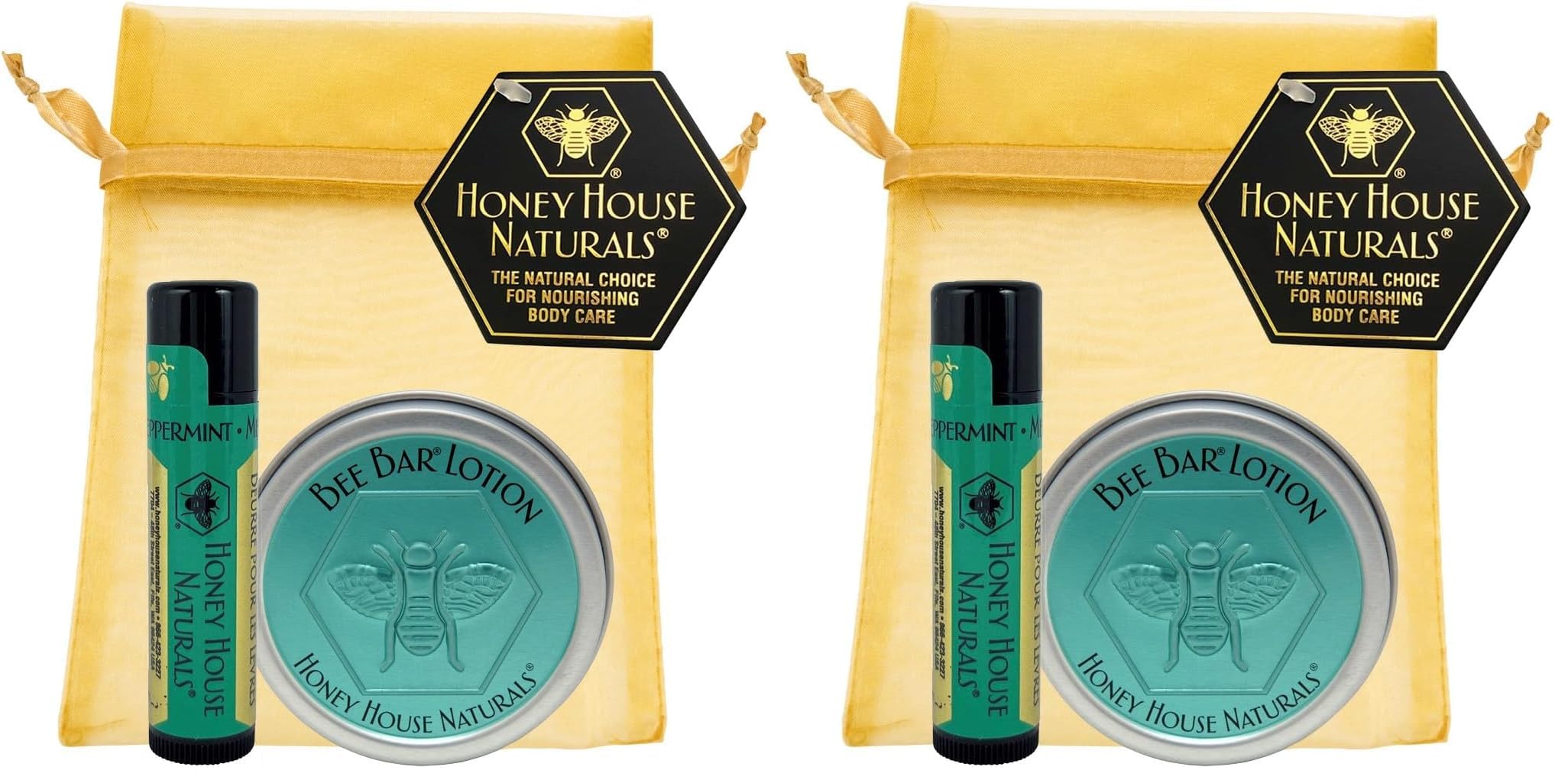 Honey House Naturals 2 Piece Gift Set | All-Natural Moisturizing Bee Bar & Lip Butter, Peppermint | Made in USA