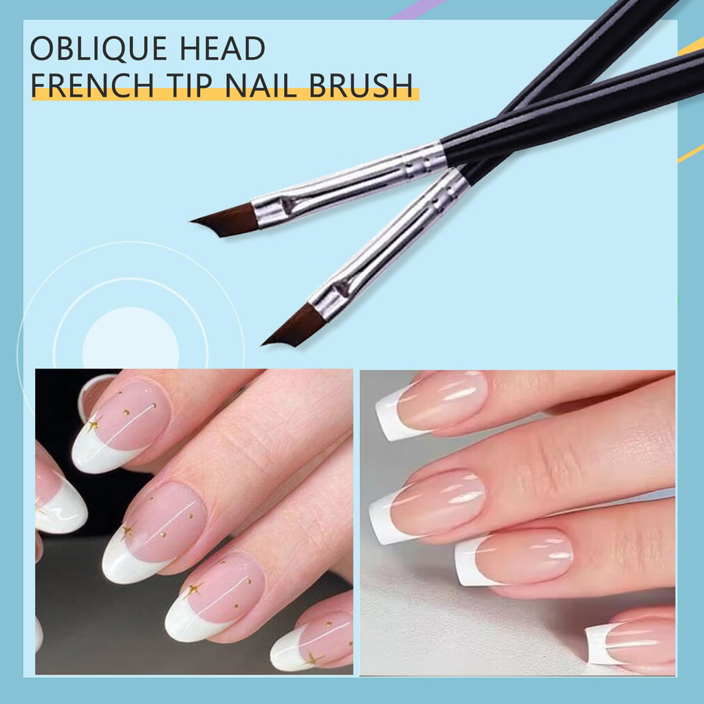 Honey Joy Oblique Head French Tip Nail Brush – Black Handle, Pack of 2 for UV Gel & Acrylic Painting
