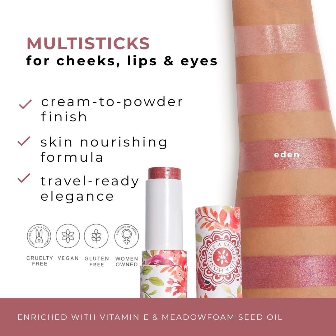 Honeybee Gardens Color Within Reach MultiStick Eden Soft Rose – Creamy, Multi-Use Makeup (0.2 oz) | Vegan & Cruelty-Free