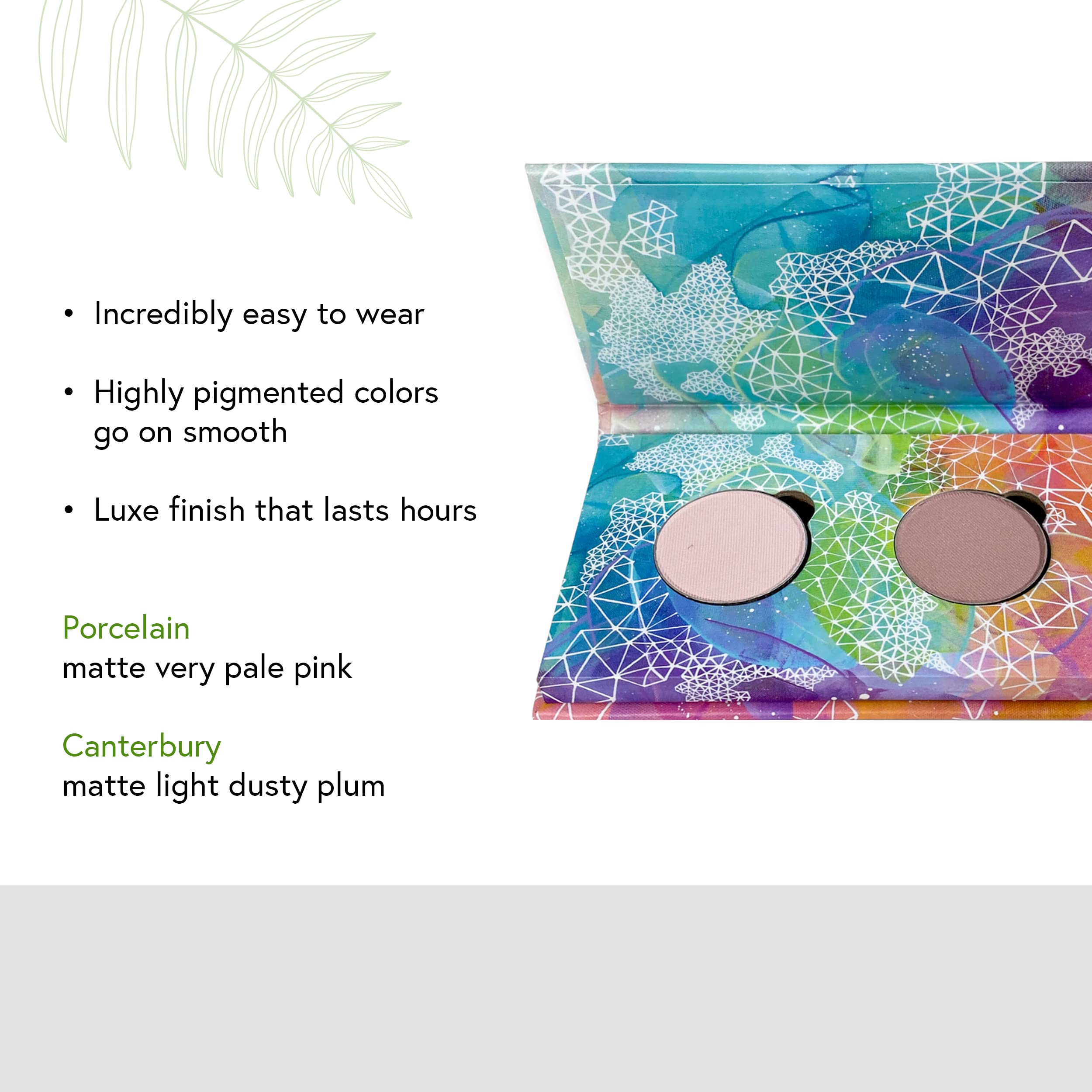 Honeybee Gardens Mini Skinny Duo Eye Shadow Compact – Canterbury & Porcelain | Refillable & Vegan, 26mm Pans