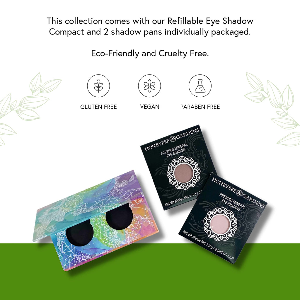 Honeybee Gardens Mini Skinny Duo Eye Shadow Compact – Canterbury & Porcelain | Refillable & Vegan, 26mm Pans