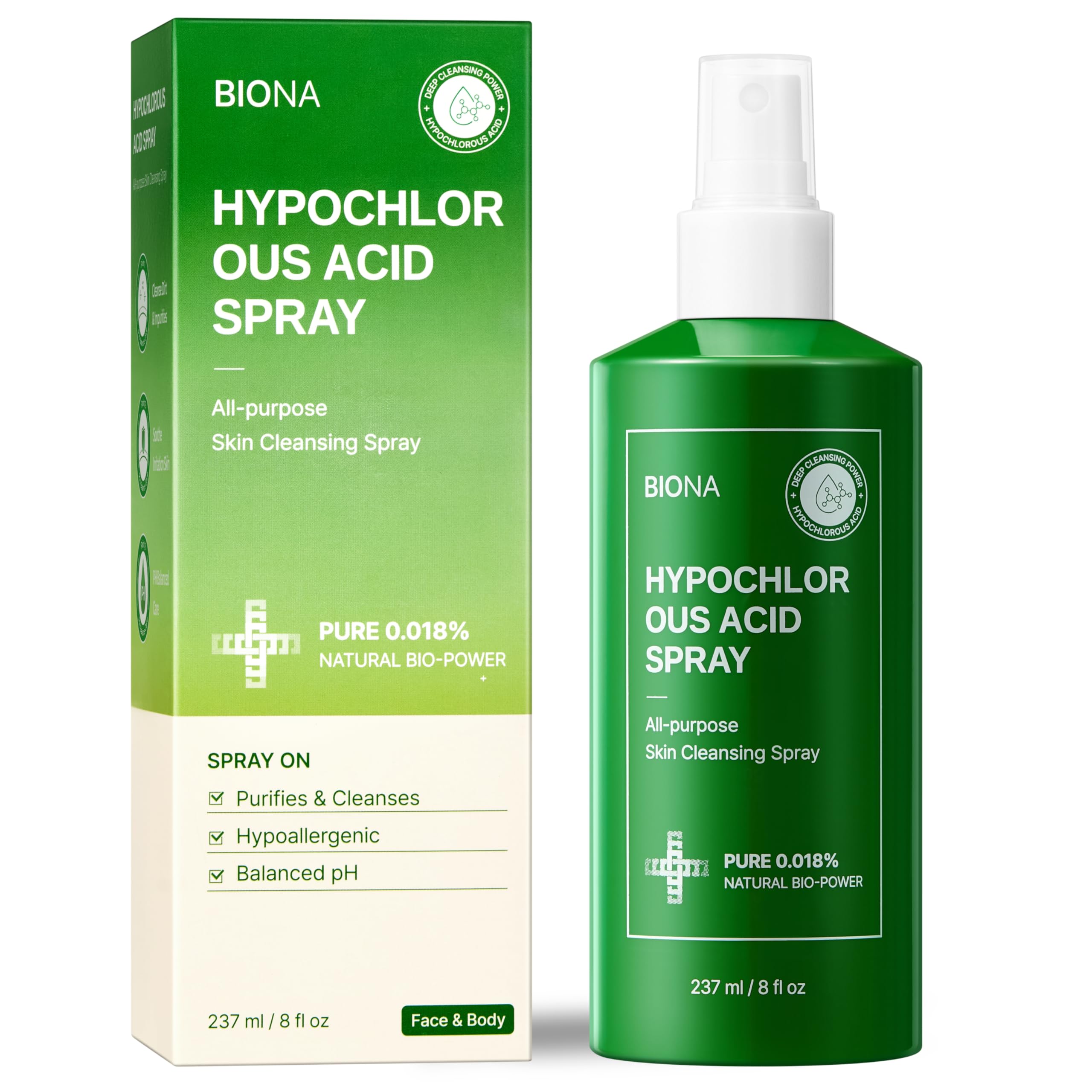 Honeydew Labs BIONA Pure Hypochlorous Spray 0.018% — pH 5.5 for Face & Skin