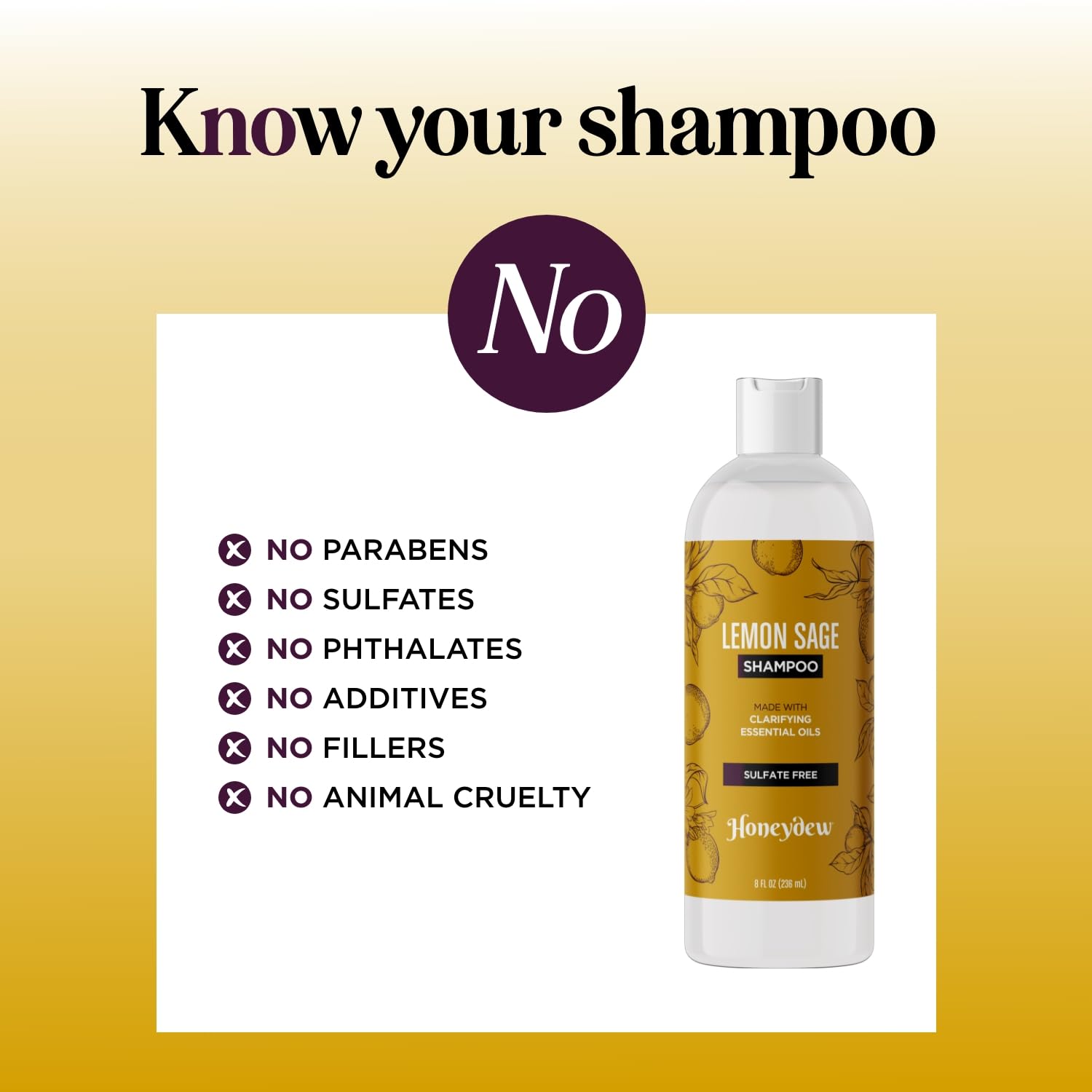 HONEYDEW Lemon Sage Shampoo for Oily Hair — Sulfate-Free Clarifying Shampoo with Lemon, Sage & Tea Tree