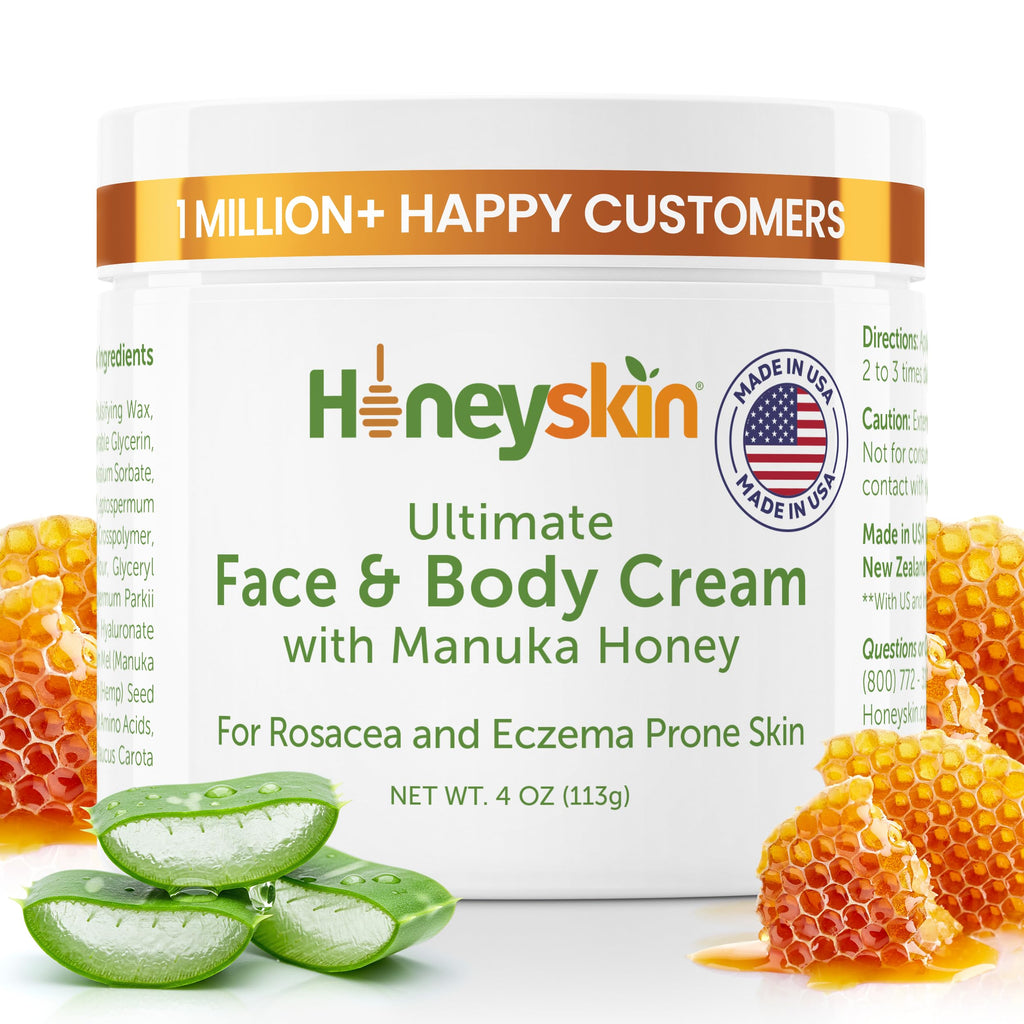 Honeyskin Hydrating Face Moisturizer & Body Cream with Manuka Honey – Organic Moisturizer for Extremely Dry Skin | 4 oz