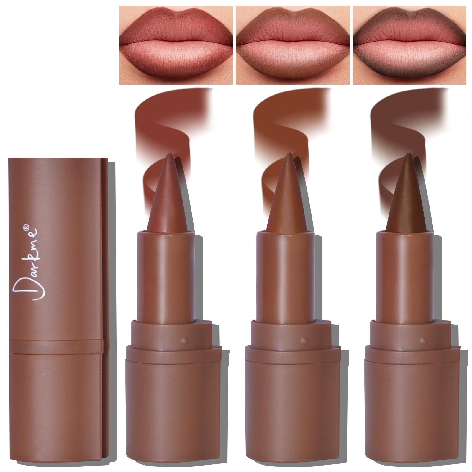 HOSAILY 3 Colors 2-in-1 Lip Liner Set – Matte Lip Liner & Lipstick in Red, Light Brown, Dark Brown | Creamy, Long-Lasting