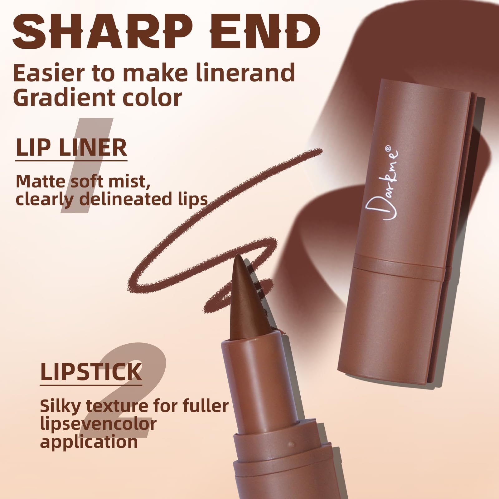 HOSAILY 3 Colors 2-in-1 Lip Liner Set – Matte Lip Liner & Lipstick in Red, Light Brown, Dark Brown | Creamy, Long-Lasting