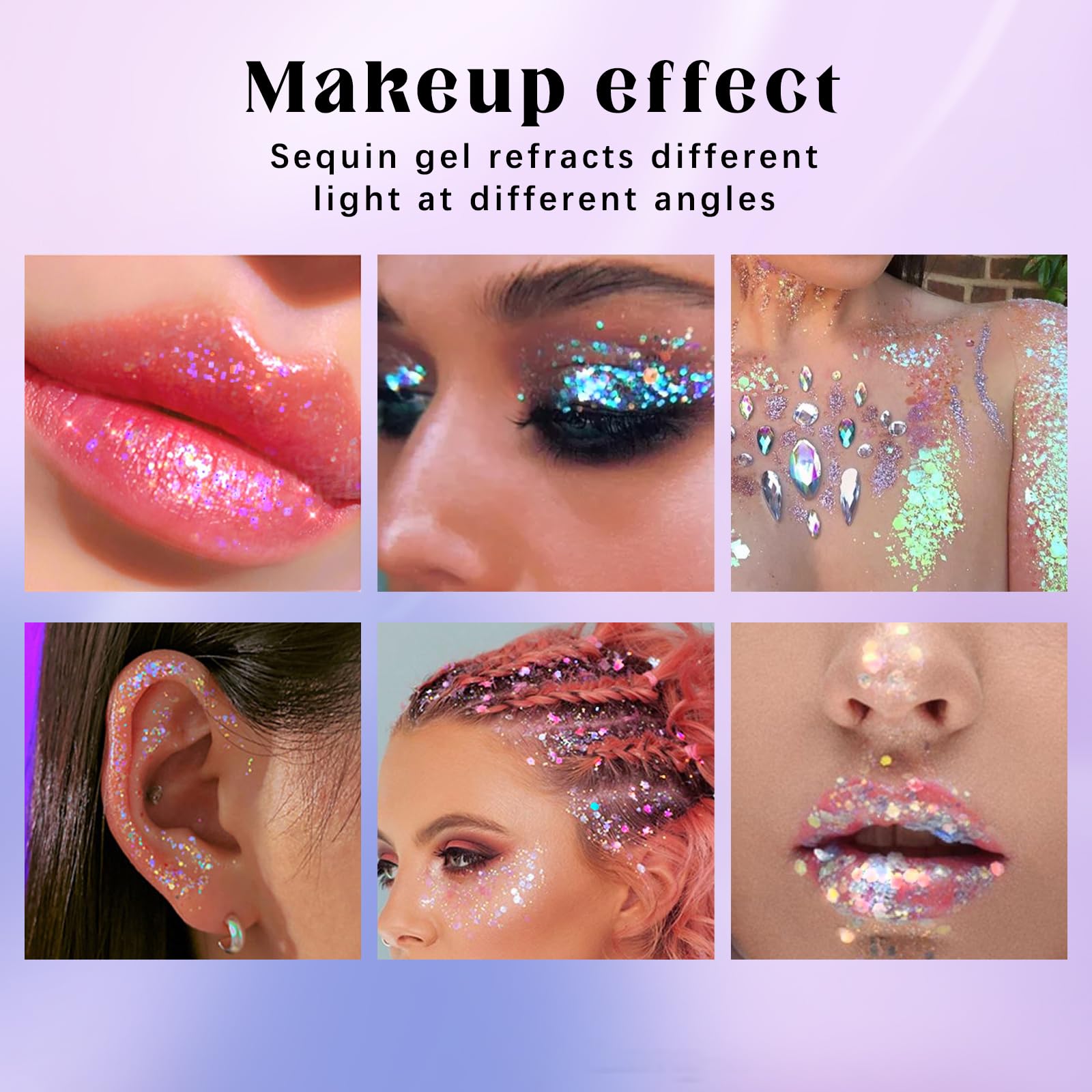 HOSAILY 2 Colors Roll-On Body Glitter Gel – Pink & Blue Holographic Sparkle for Face, Hair & Body