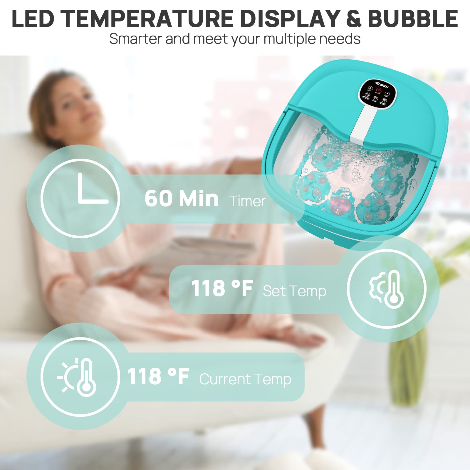 HOSPAN Collapsible Foot Spa – Electric Rotary Massage, Heat, Bubble, Remote, 24 Shiatsu Balls