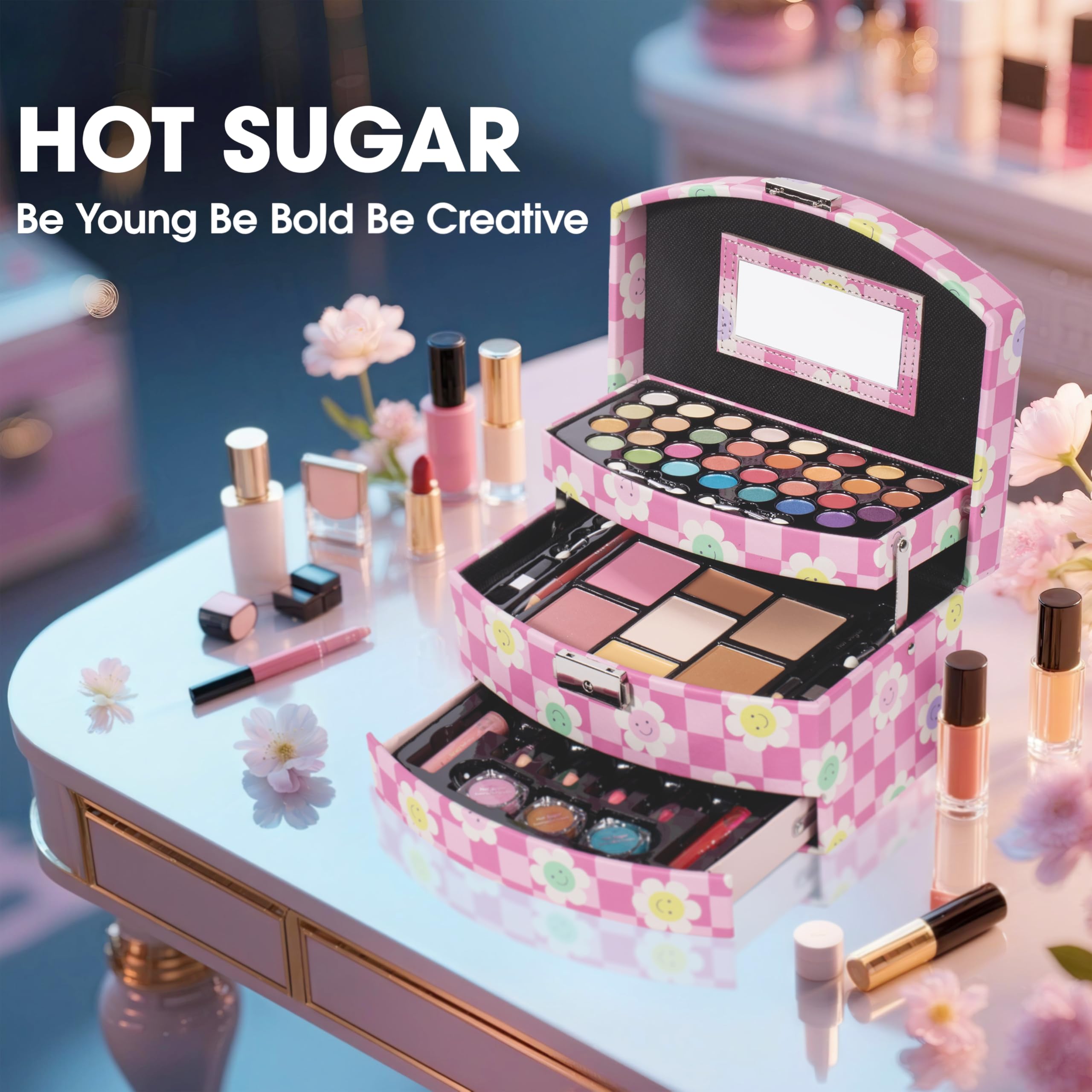 Hot Sugar Girls Makeup Kit Floral – Complete Teen Cosmetic Set with Tools