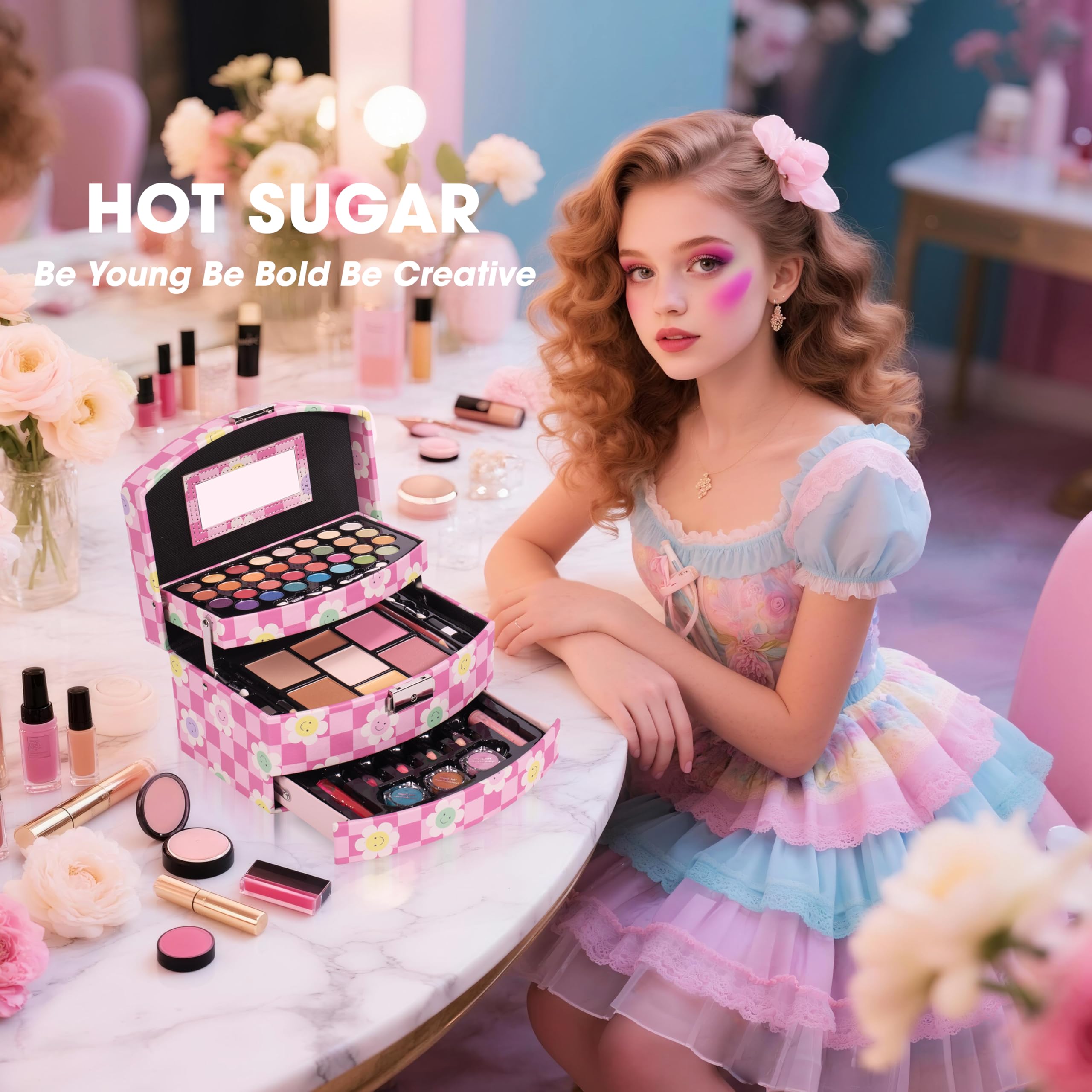Hot Sugar Girls Makeup Kit Floral – Complete Teen Cosmetic Set with Tools