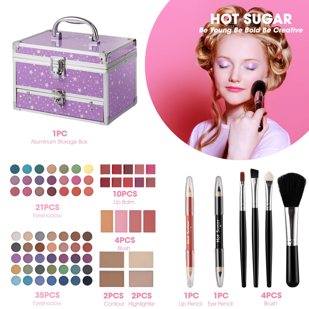 Hot Sugar Teen Makeup Kit with Train Case – Portable Beginner Set (Purple)