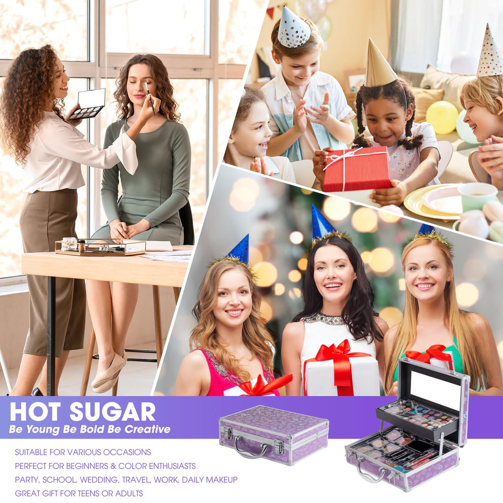 Hot Sugar Ultimate All-in-One Makeup Kit for Teens | 52 Shades & Accessories (Purple Love)