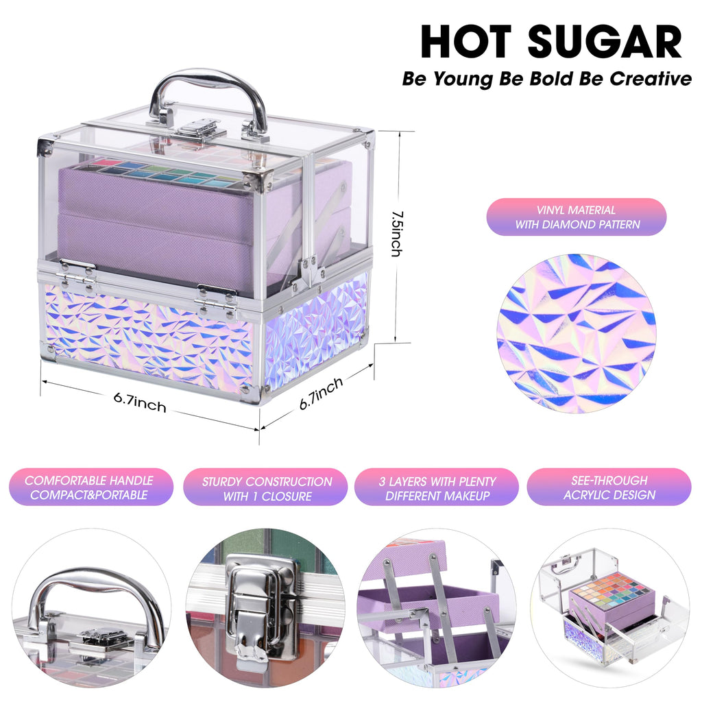 Hot Sugar Teen Makeup Kit for Girls 13-15 – 42-Piece Colorful Set with Purple Train Case
