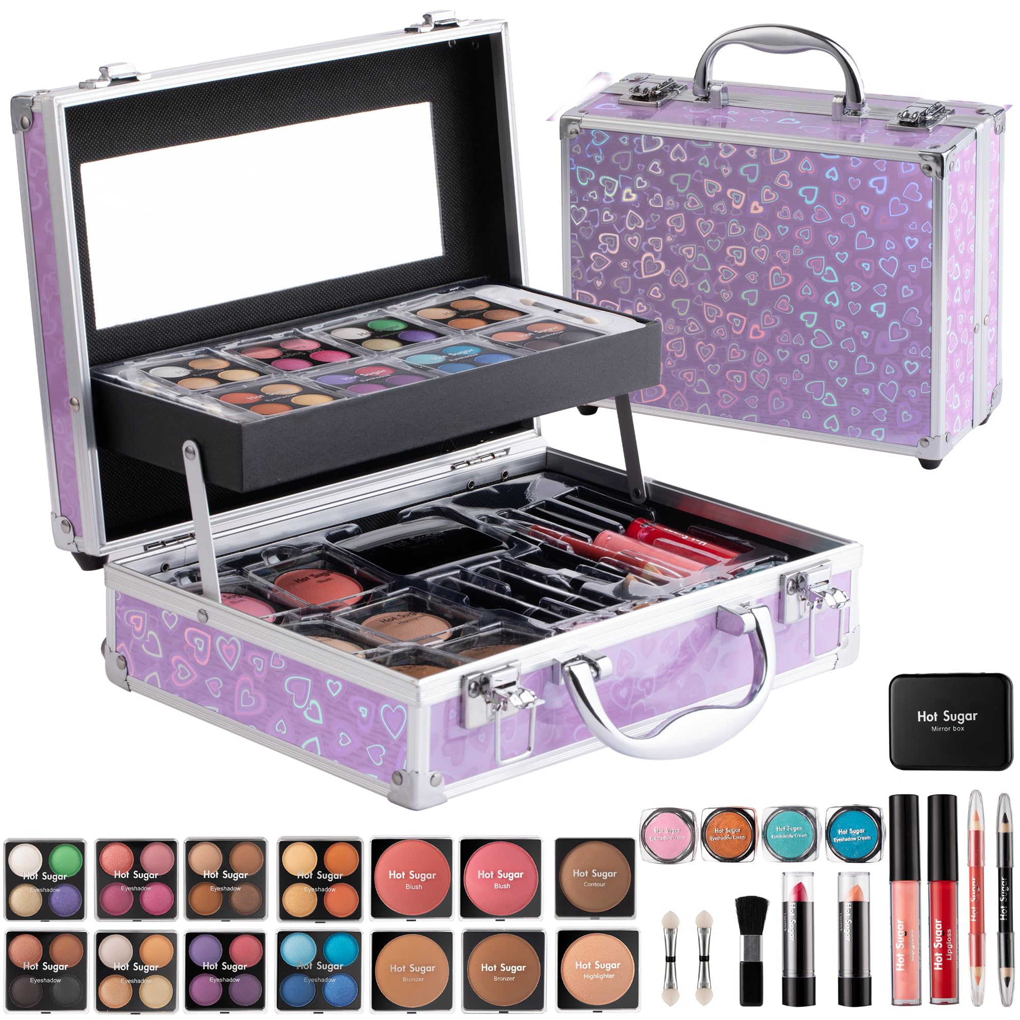 Hot Sugar Ultimate All-in-One Makeup Kit for Teens | 52 Shades & Accessories (Purple Love)