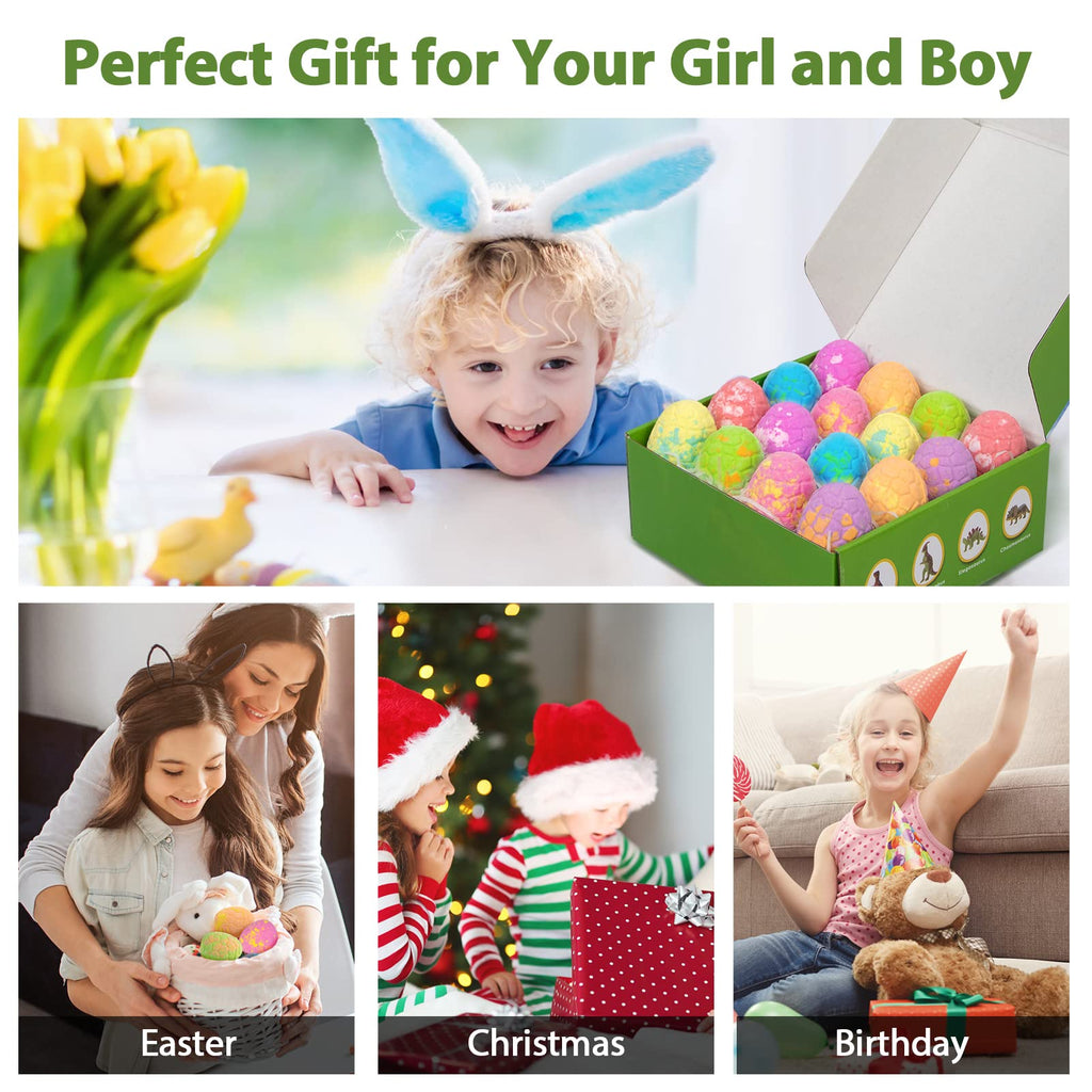 HOTLAKE Dinosaur Bath Bombs Gift Set – 16 Organic Kids Bath Bombs with Toys Inside