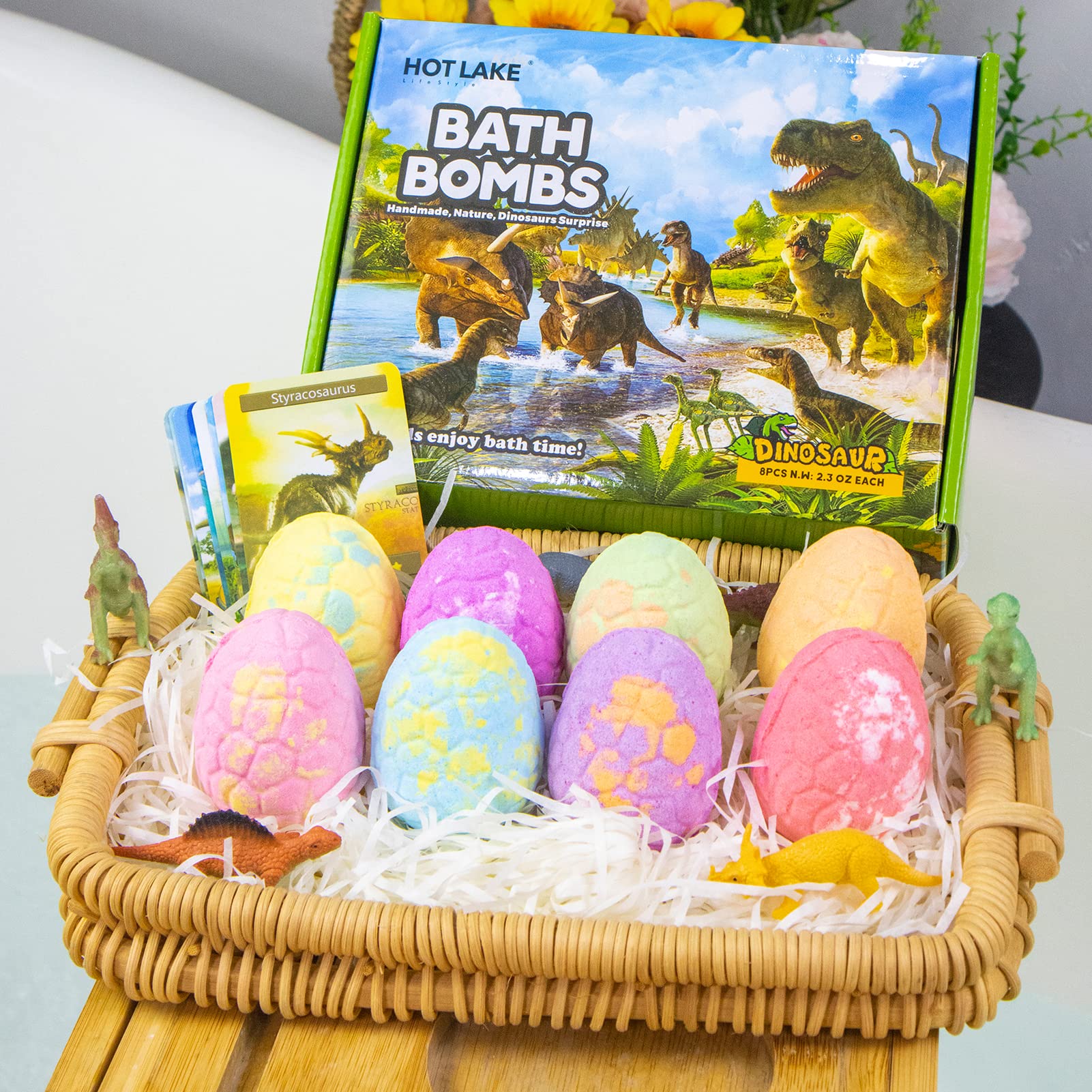HOTLAKE Dinosaur Bath Bombs Gift Set – 16 Organic Kids Bath Bombs with Toys Inside