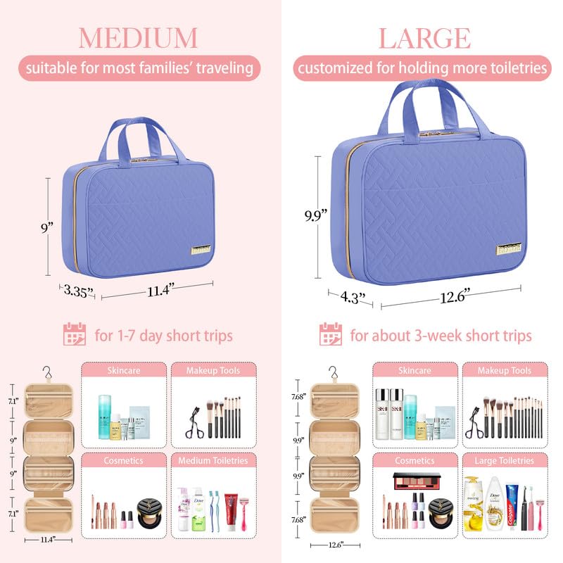 HOTOR Travel Toiletry Bag – Hanging Organizer, Waterproof, Large Capacity (Aegean-Blue)