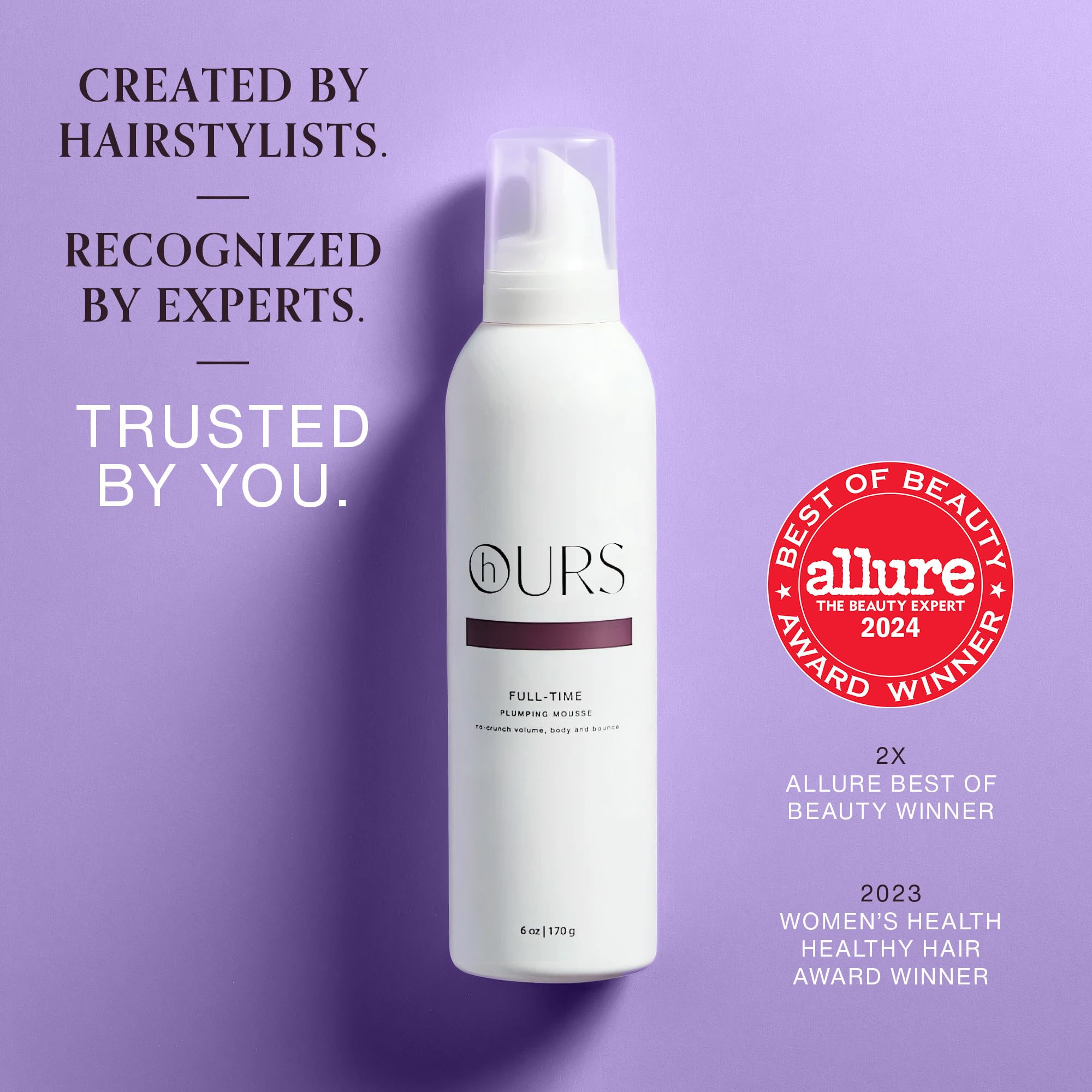 hOURS haircare Full-Time Plumping Mousse – Professional Volume, No Crunch, Sulfate & Paraben Free | 6 oz