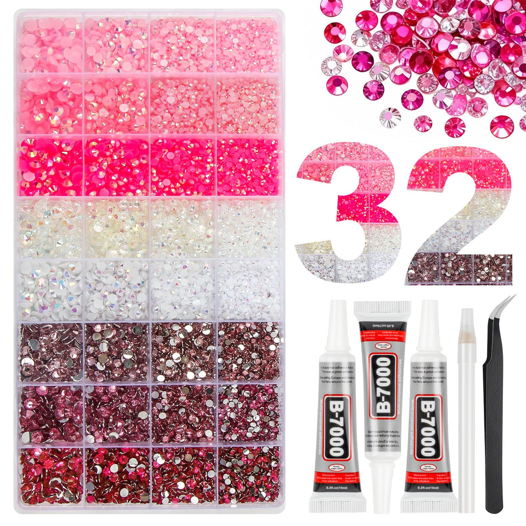 HRLbrc 25,000 Pink Jelly Resin Rhinestones – 32-Grid Bedazzler Kit with B7000 Glue