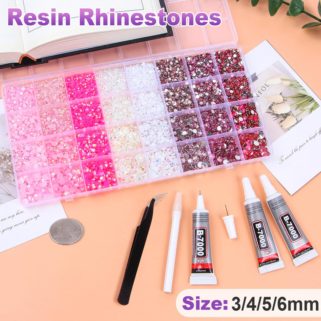 HRLbrc 25,000 Pink Jelly Resin Rhinestones – 32-Grid Bedazzler Kit with B7000 Glue