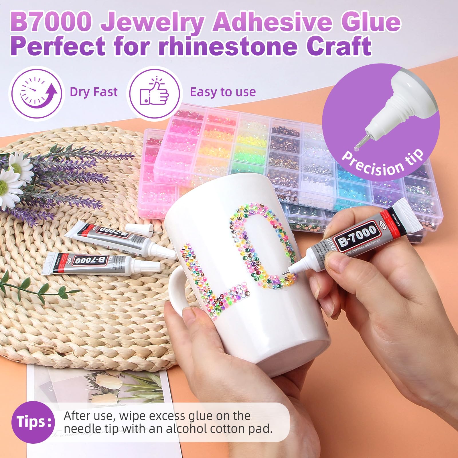 HRLbrc 25,000 Pink Jelly Resin Rhinestones – 32-Grid Bedazzler Kit with B7000 Glue