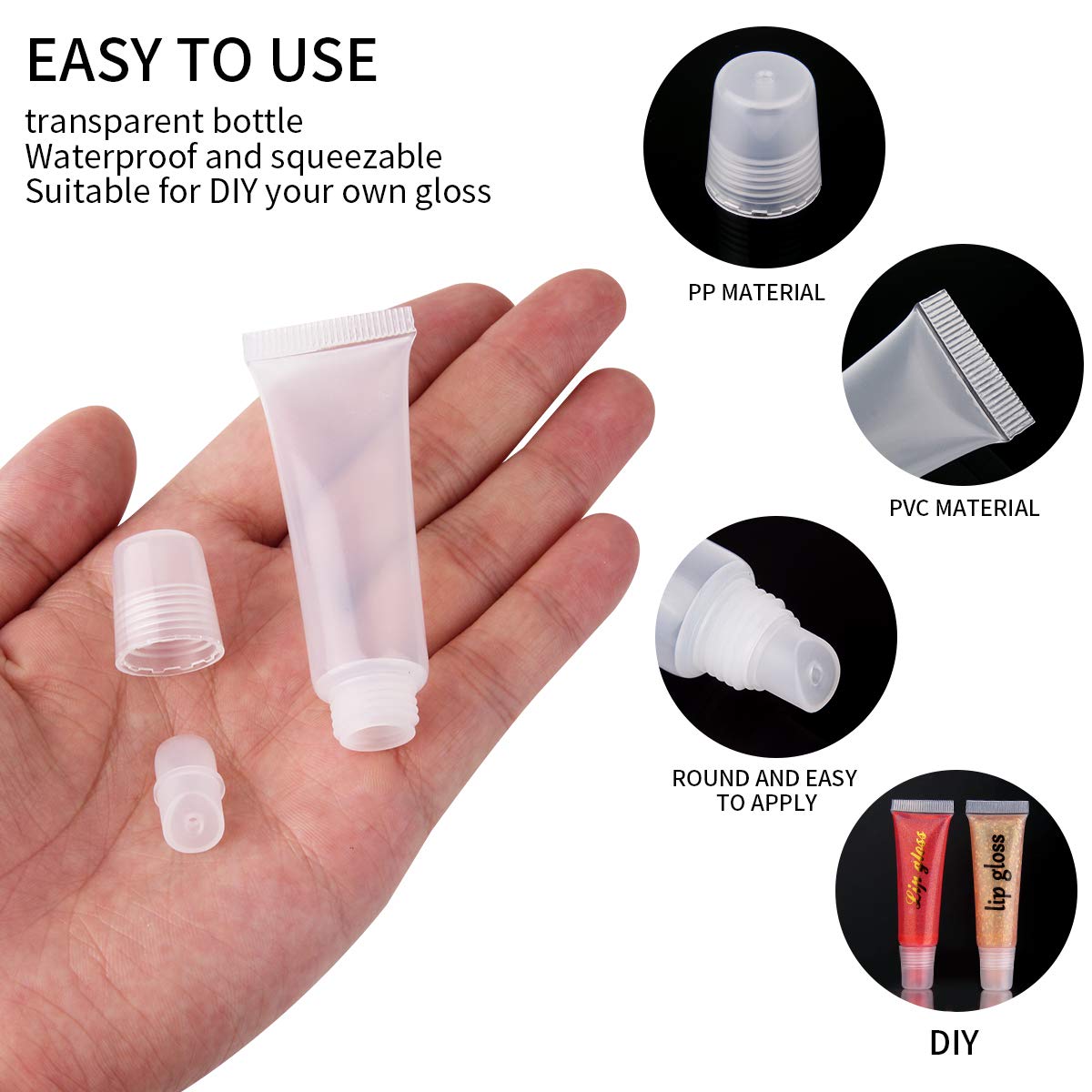 HRLORKC 110Pcs 10ml Empty Lip Gloss Tubes – Reusable Cosmetic Containers Pack