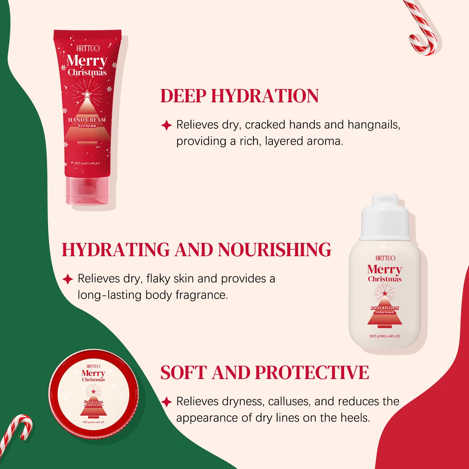 HRTTUO Christmas Body Care Gift Set for Women | Moisturizing Body Lotion, Hand Cream & Foot Cream