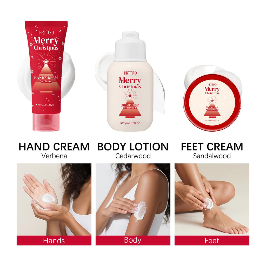 HRTTUO Christmas Body Care Gift Set for Women | Moisturizing Body Lotion, Hand Cream & Foot Cream