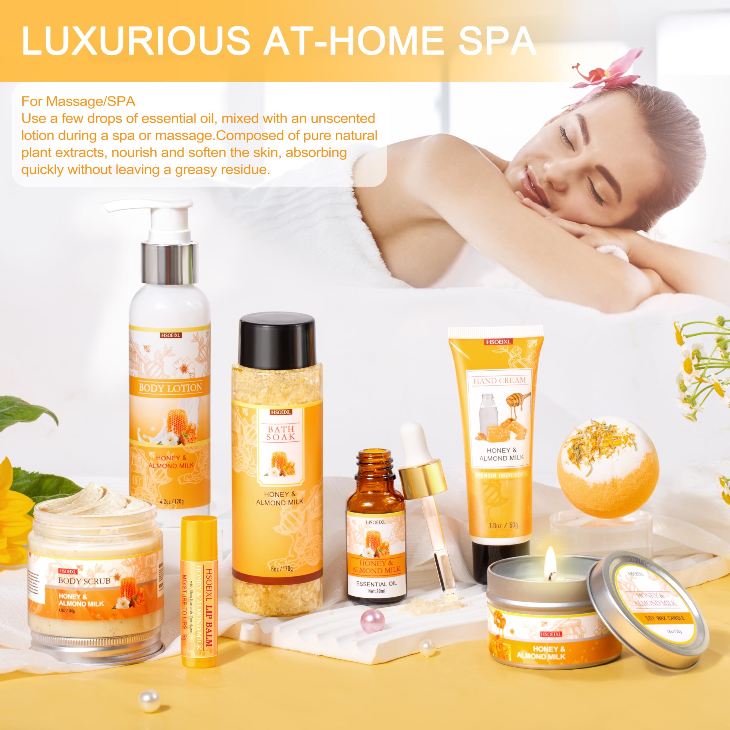 HSOEIXL 9-Piece Almond Milk & Honey Bath & Spa Gift Set – Gifts for Women