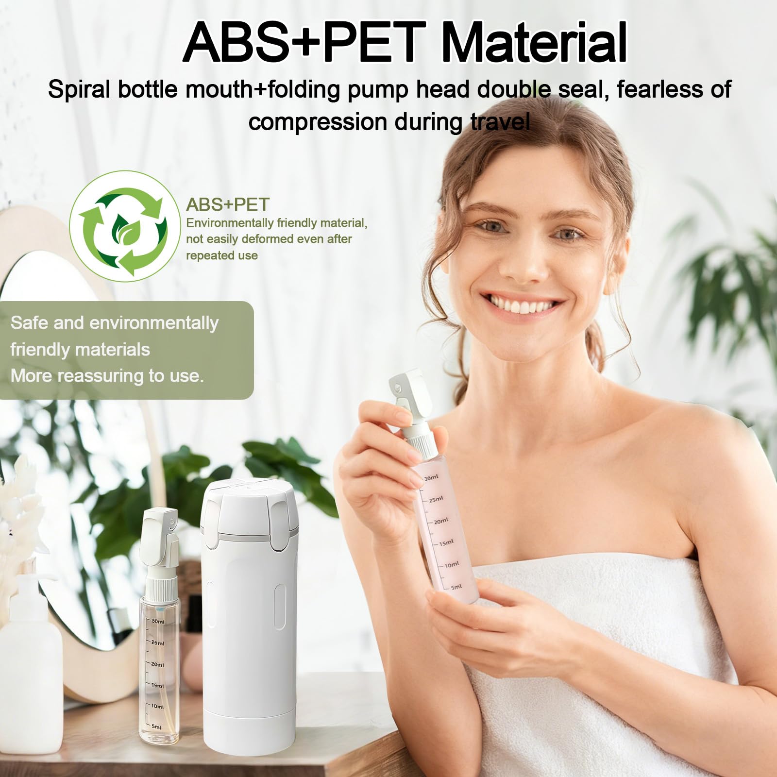 HSXCCL 4 in 1 Travel Dispenser Bottles – Refillable, No-Spill, Space-Saving Travel Kit (White)