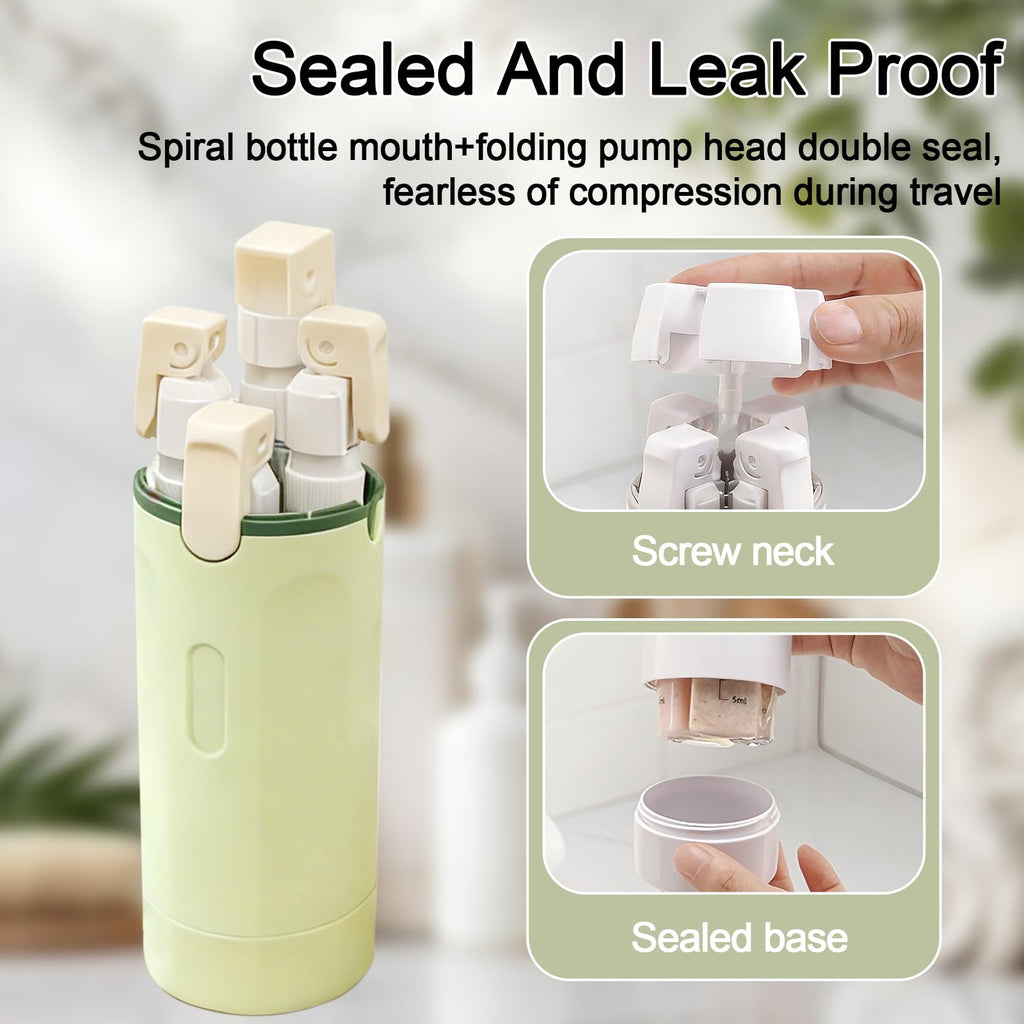 HSXCCL 4-in-1 Travel Dispenser Bottles | Refillable, Spill-Proof & Space-Saving for Vacation or Business Trips