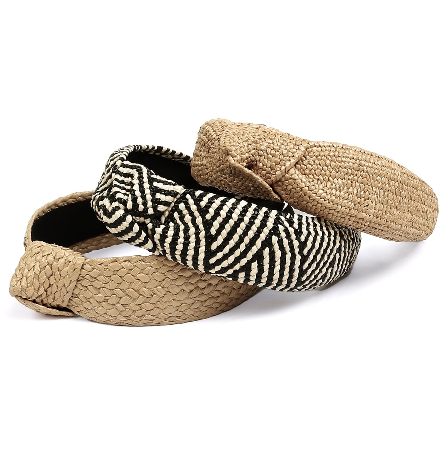 Huachi Knotted Headbands for Women – 3-Pack Boho Straw Hair Accessories