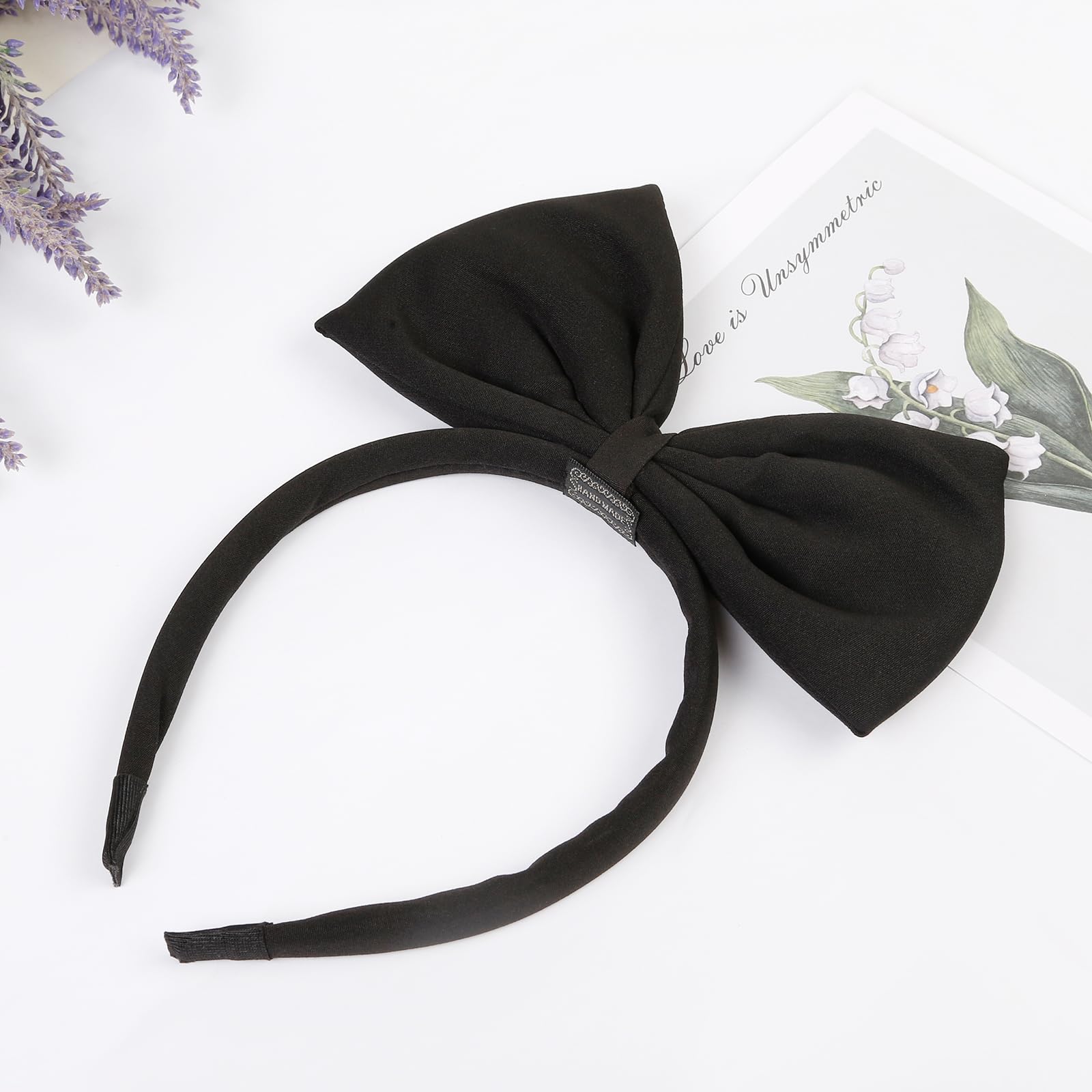 Huachi Black Bow Headband for Women | Cute Big Bow Hair Accessory for Cosplay & Parties
