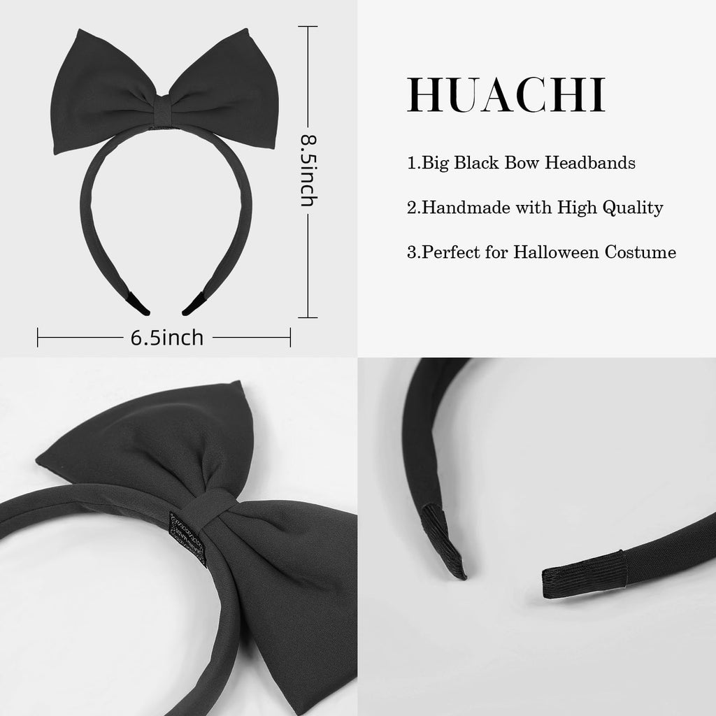 Huachi Black Bow Headband for Women | Cute Big Bow Hair Accessory for Cosplay & Parties