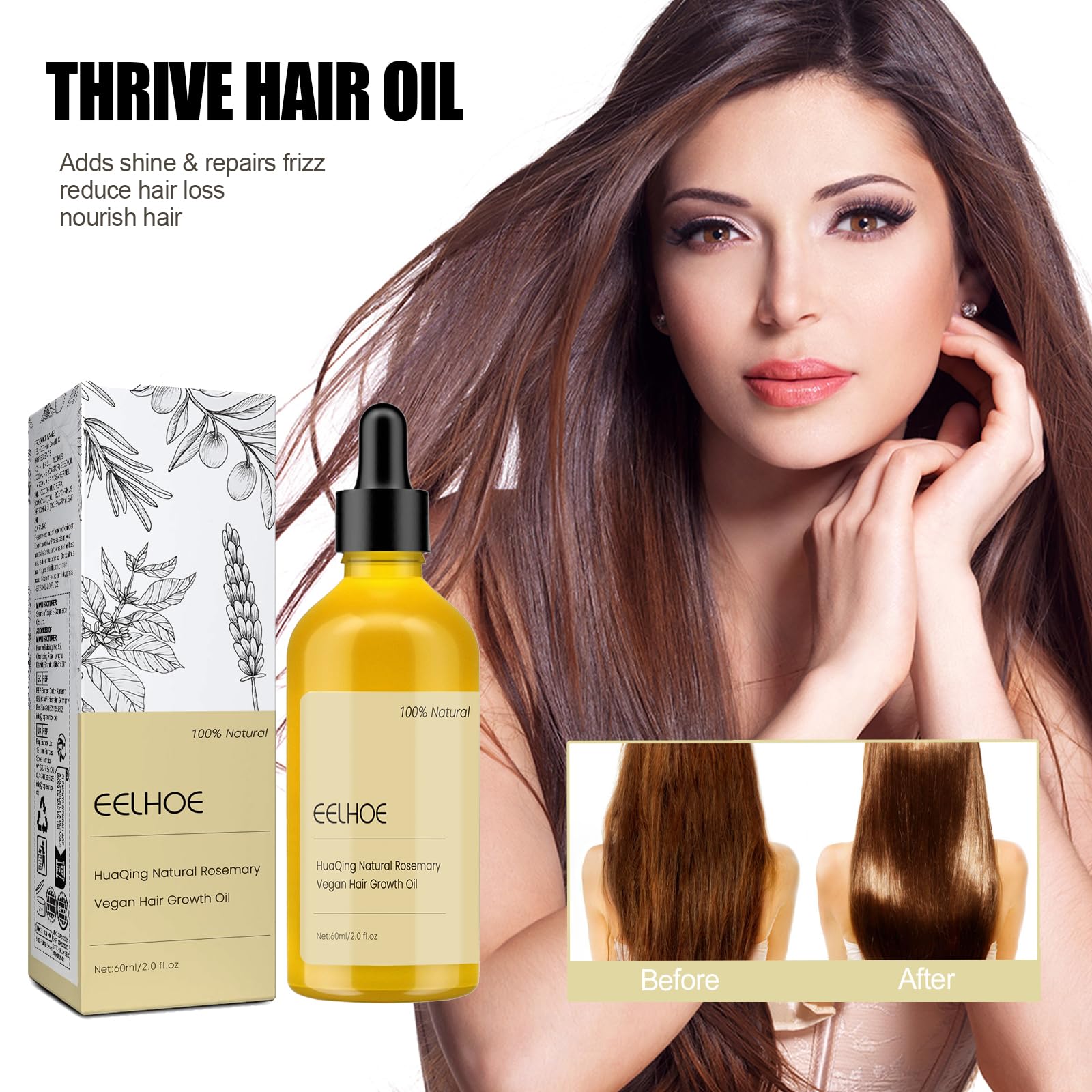 HuaQing Eelhoe Rosemary Oil 120 ml – Natural Hair Growth Oil for Dry, Damaged & Thinning Hair (2-Pack)